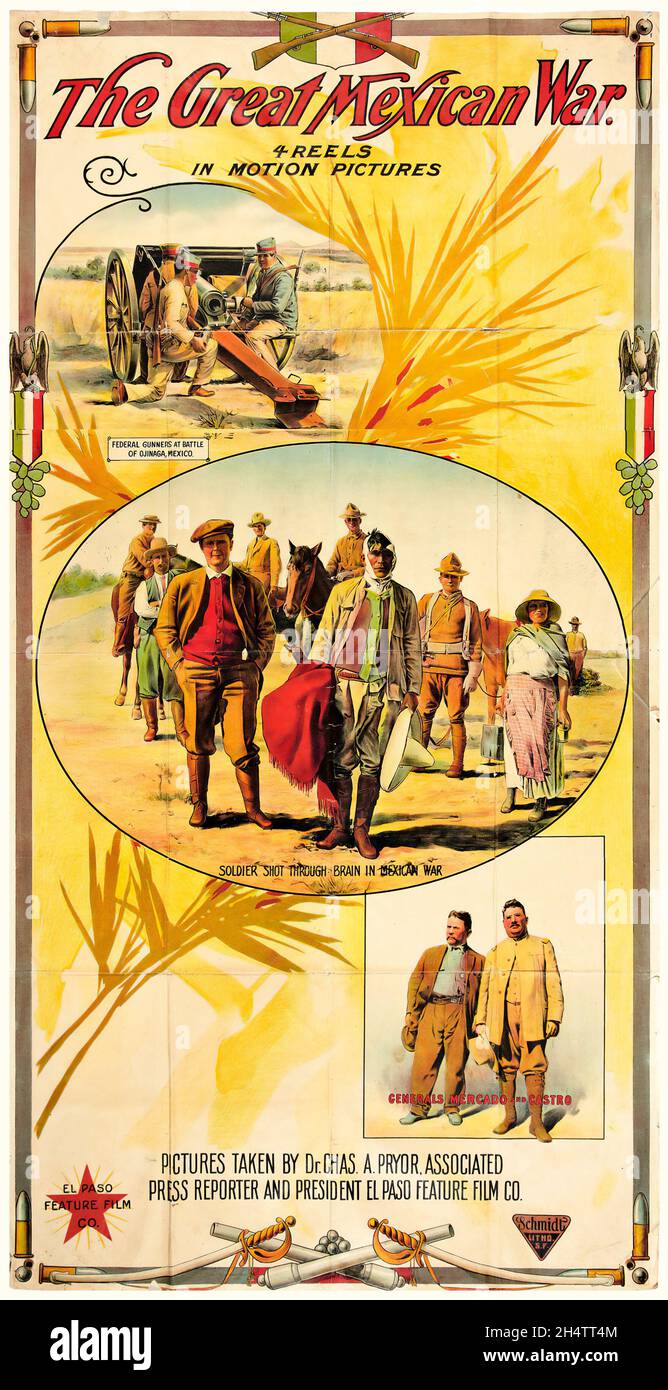 Vintage Filmplakat: Der große mexikanische Krieg (El Paso Film Company, 1914) Stockfoto