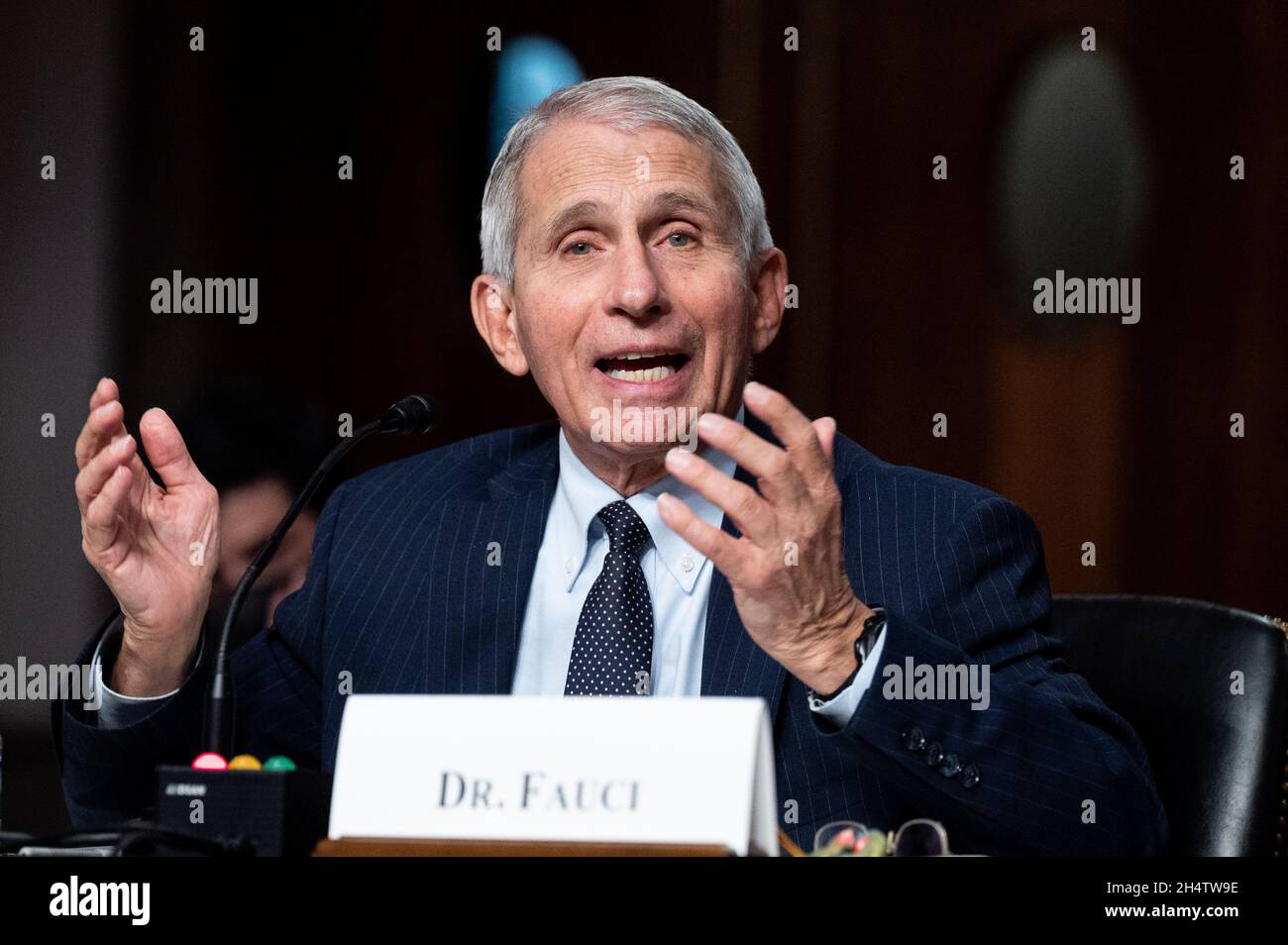 Washington, USA 04. November 2021. 4. November 2021 - Washington, DC, Vereinigte Staaten: Anthony Fauci, Direktor, National Institute of Allergy and Infectious Diseases, National Institutes of Health, spricht bei einer Anhörung des Ausschusses für Gesundheit, Bildung, Arbeit und Pensionen des Senats. (Foto: Michael Brochstein/Sipa USA) Quelle: SIPA USA/Alamy Live News Stockfoto