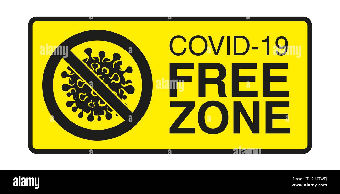 Covid Freizone Zeichen. Ein Informationsbanner zur Begrüßung von Kunden, Unternehmen, Eröffnung eines Geschäfts, Cafés, Geschäften, Restaurants. Schild für öffentliche Plätze COVID- Stock Vektor