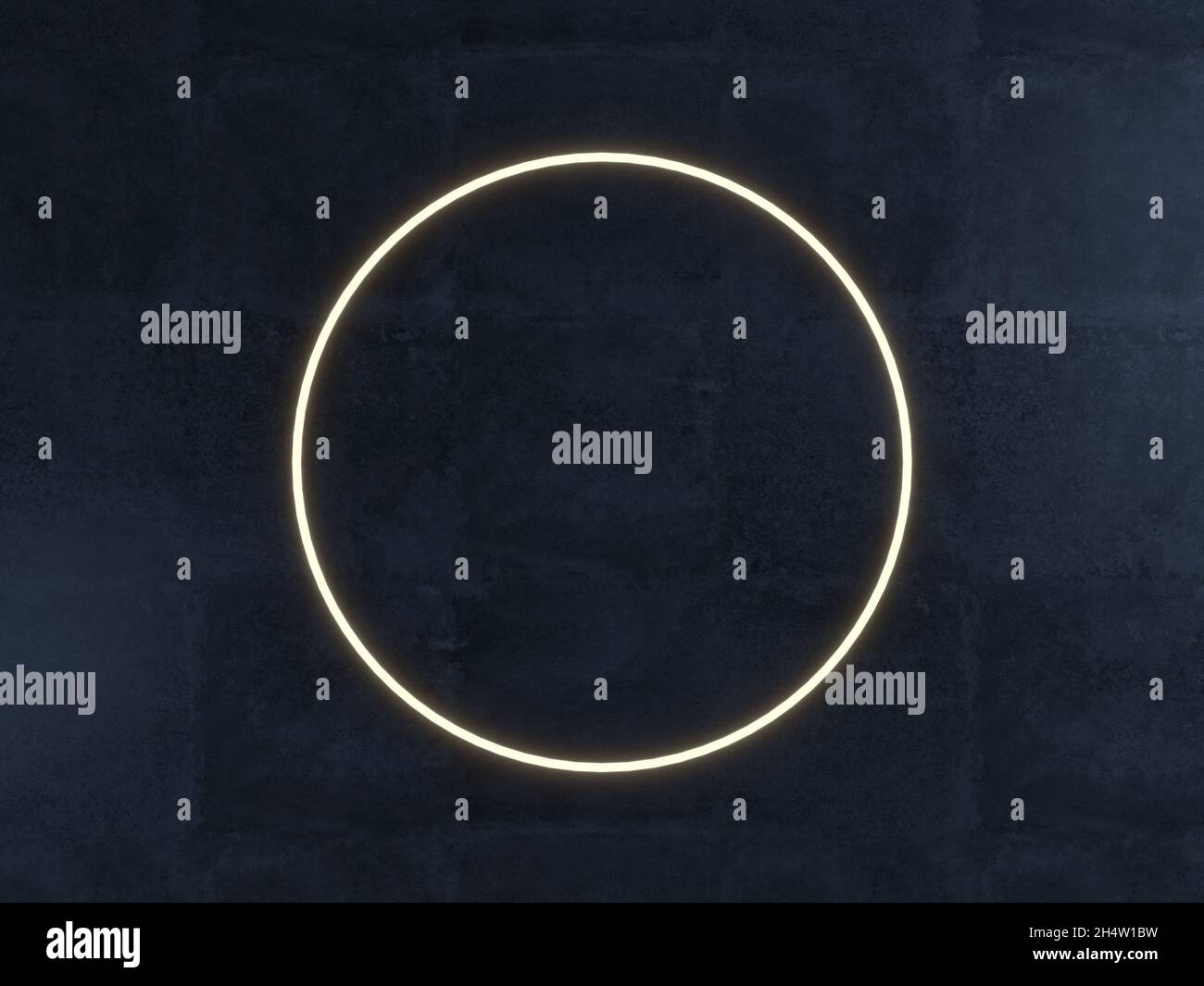 3d-Darstellung eines beleuchteten Kreises auf dunklem bläulichem Betonhintergrund Stockfoto
