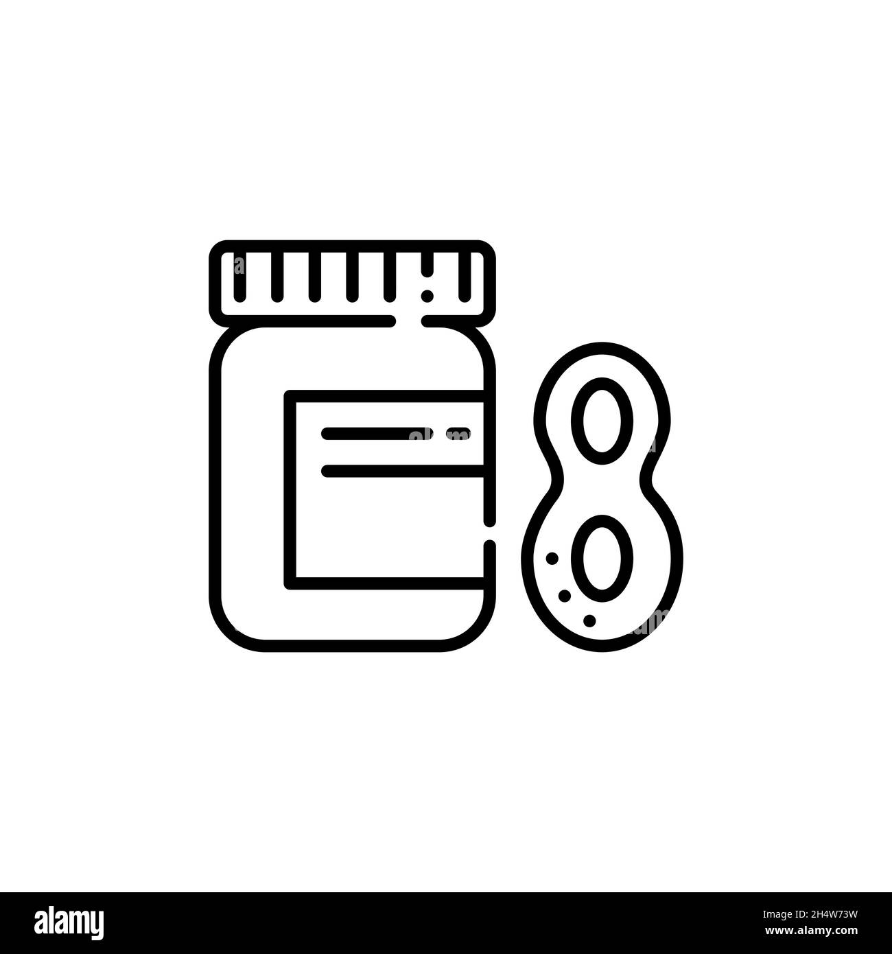 Symbol für Erdnussbutter. Glas mit einer Mutter. Pixelgenaue, bearbeitbare Kontur Stock Vektor