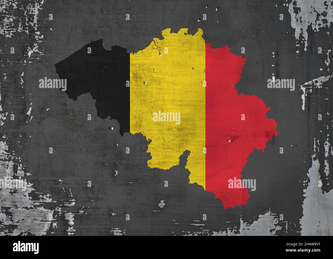 belgische minimalistische Karte mit der Nationalflagge. Lebendige Farben und moderne Grafiken im Retro-Stil. Poster für Print, Katalog und Marketing Stockfoto