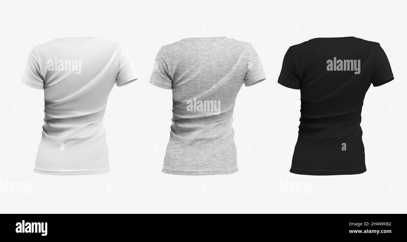 Leere Sportswear-Vorlage, für Design, Werbung, T-Shirt 3D-Rendering, weiß, grau, schwarz. Modell aus modischer Damenbekleidung, isoliert auf b Stockfoto