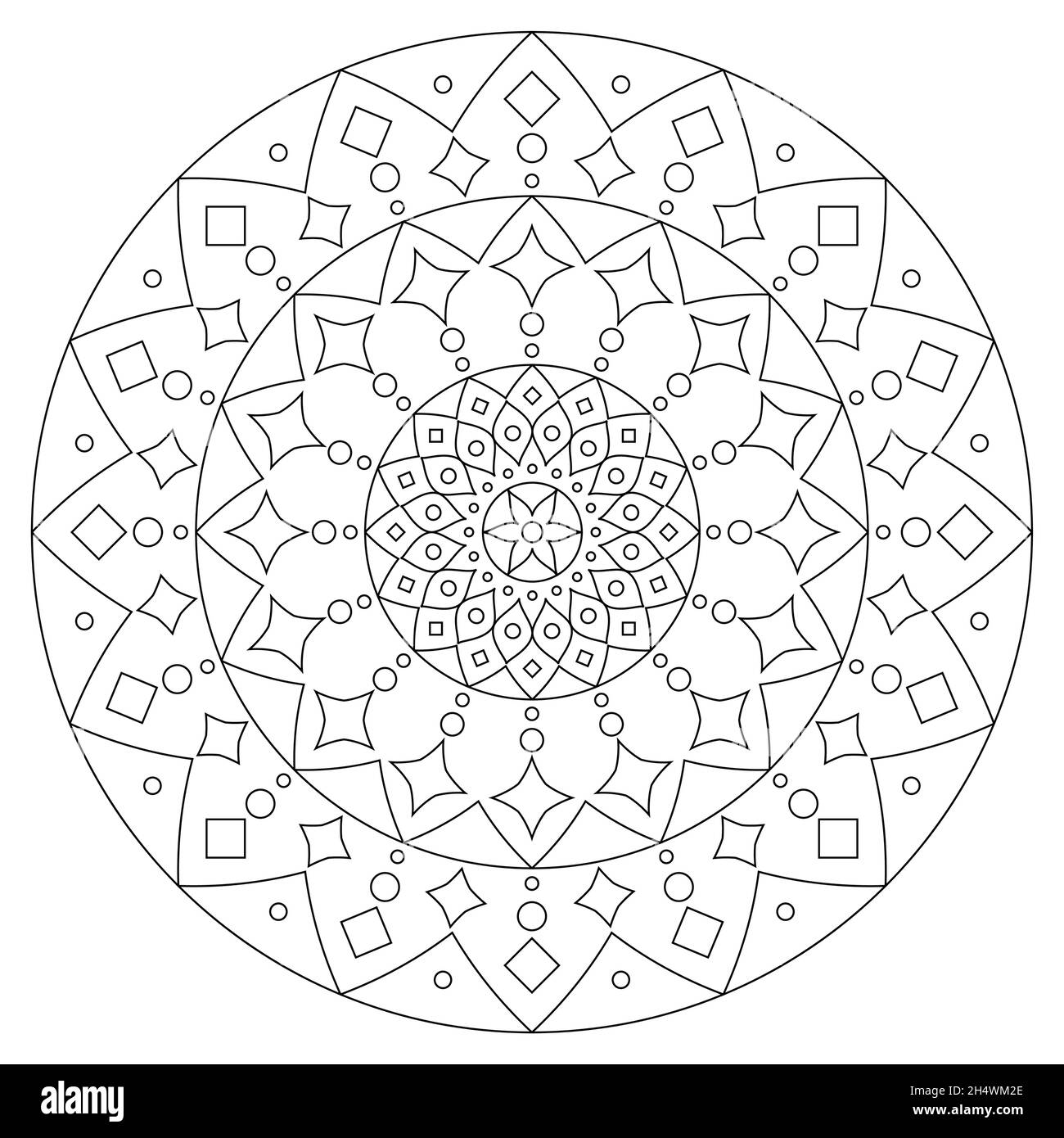 Mandala boho Vektor Umriss Design, indische deokorative Zen Malbuch Muster, asiatische ethnische Dekor in schwarz und weiß Stock Vektor