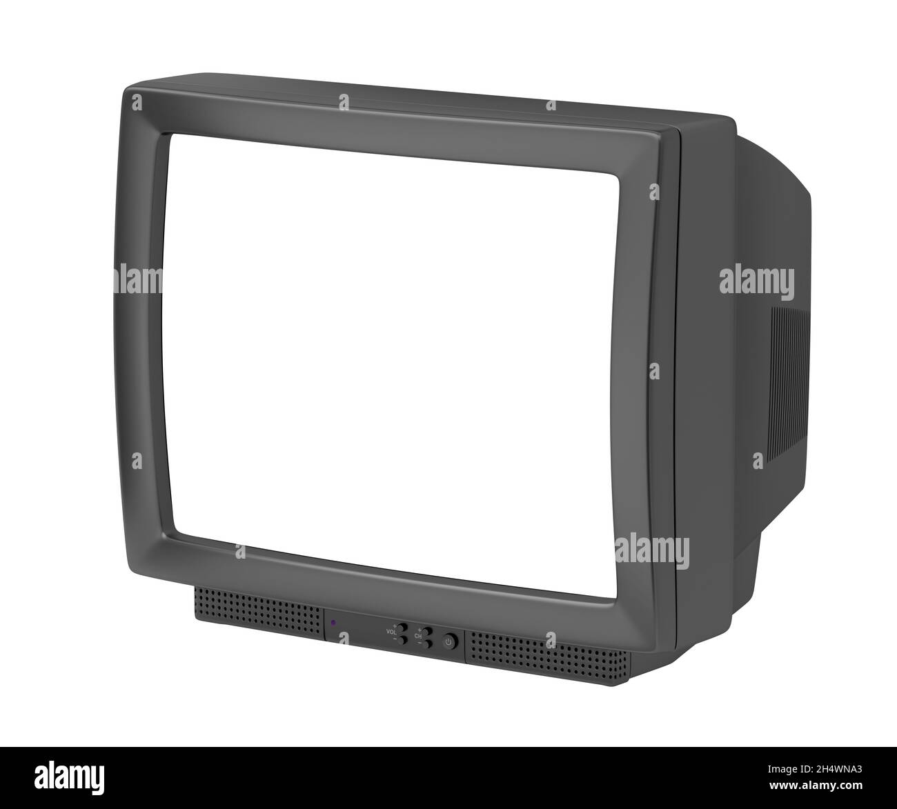 CRT-Fernseher mit leerem Bildschirm, isoliert auf weißem Hintergrund Stockfoto