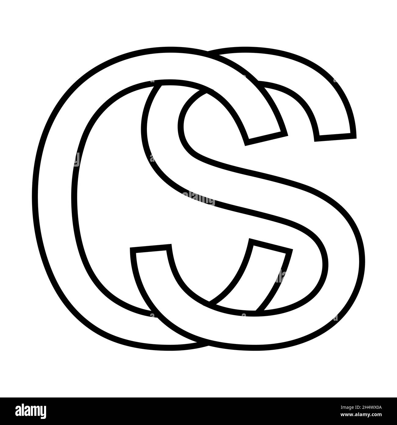 Logo Zeichen sc cs Symbol Zeichen Zeilensprungbuchstaben c s Logo sc cs erste Großbuchstaben Muster Alphabet Stock Vektor