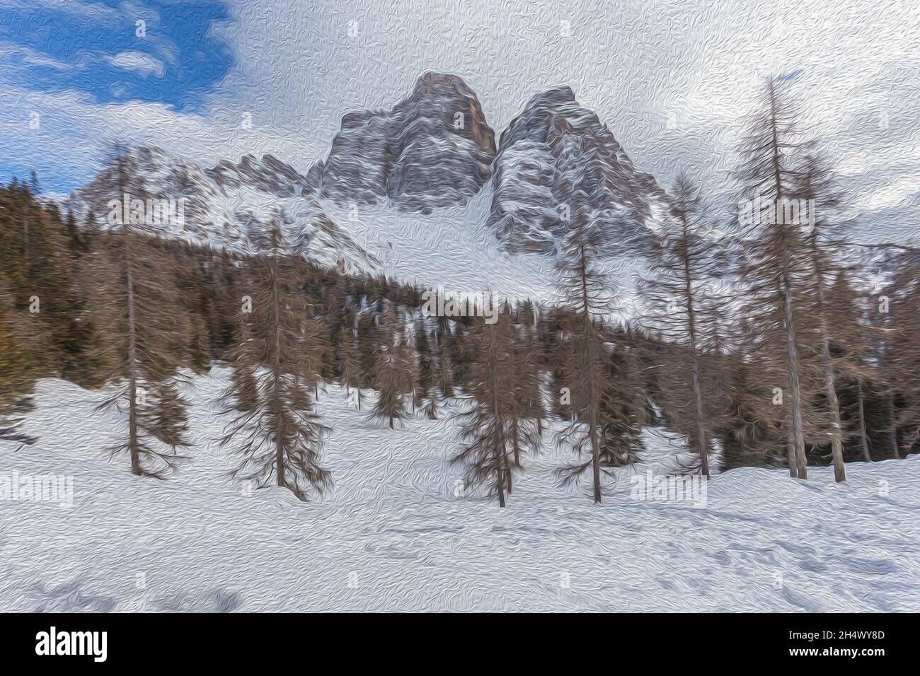 Illustration mit Ölgemälde Technik der Nordwand des Mount Pelmo Stockfoto