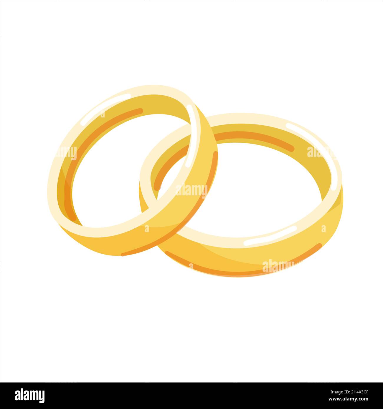 Goldene Eheringe. Vektor auf weißem Hintergrund isoliert. Cartoon-Stil. Ein Symbol der Ehe, der Verlobung. Stock Vektor