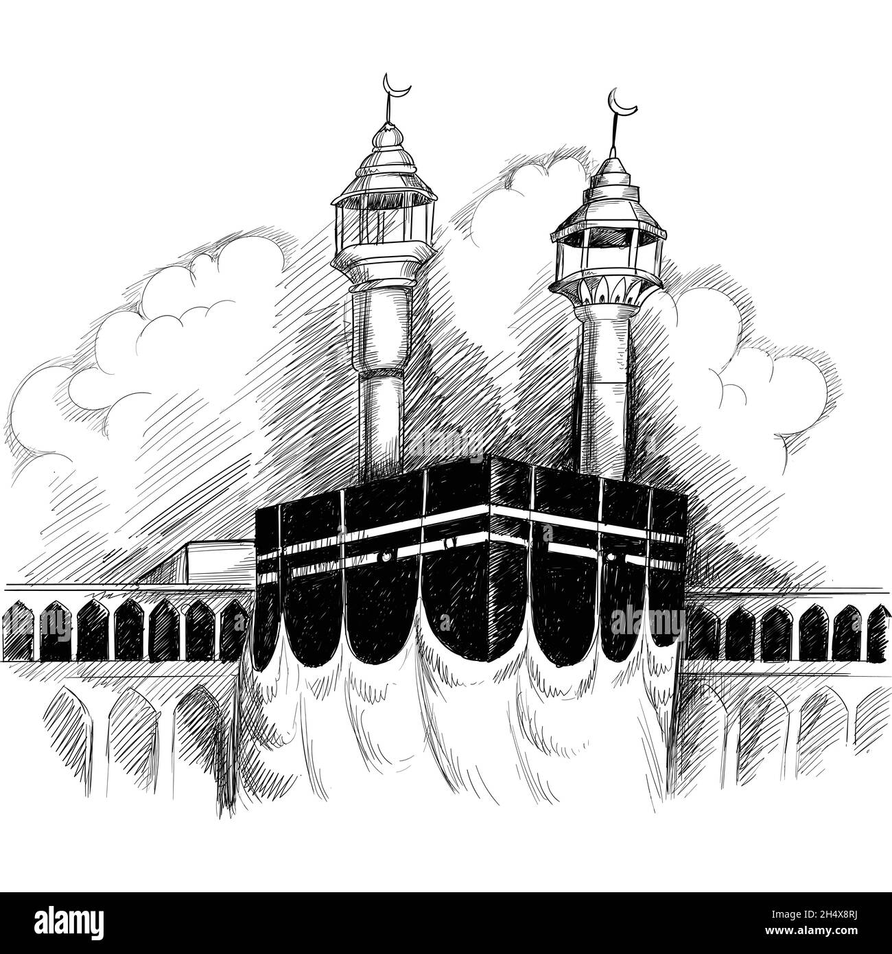 Heilige kaaba in Mecca saudi-arabien handgezeichnete Skizze Stock Vektor
