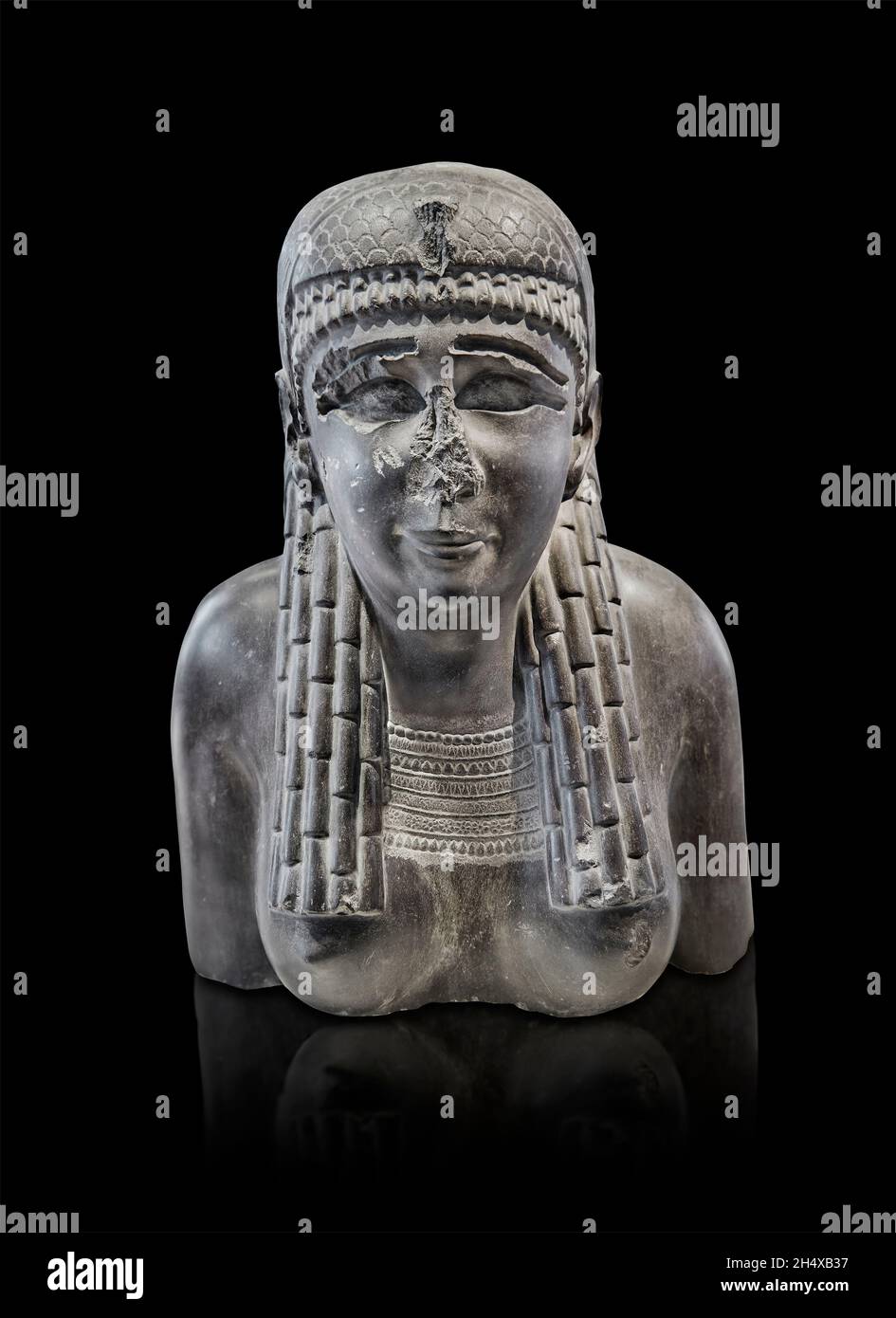 Ägyptische Statue Skulptur einer Königin oder einer Göttin, 299-200 v. Chr., Ptolomaic . Louvre Museum Inv A114.. Die Statue einer Göttin oder Königin hat einen Ousekh nec Stockfoto