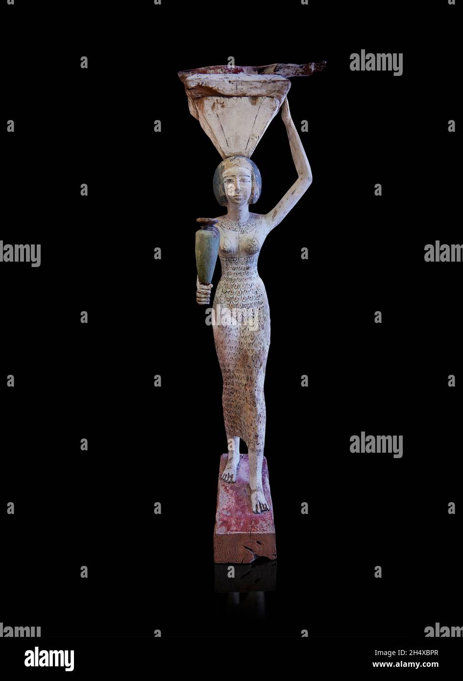 Ägyptische Holzskulptur einer weiblichen Lageropfer, 1963-1862 v. Chr., Start 12. Duynastie, Holz. Louvre Museum Inv. E10781. Die Statue zeigt ein Weibchen Stockfoto