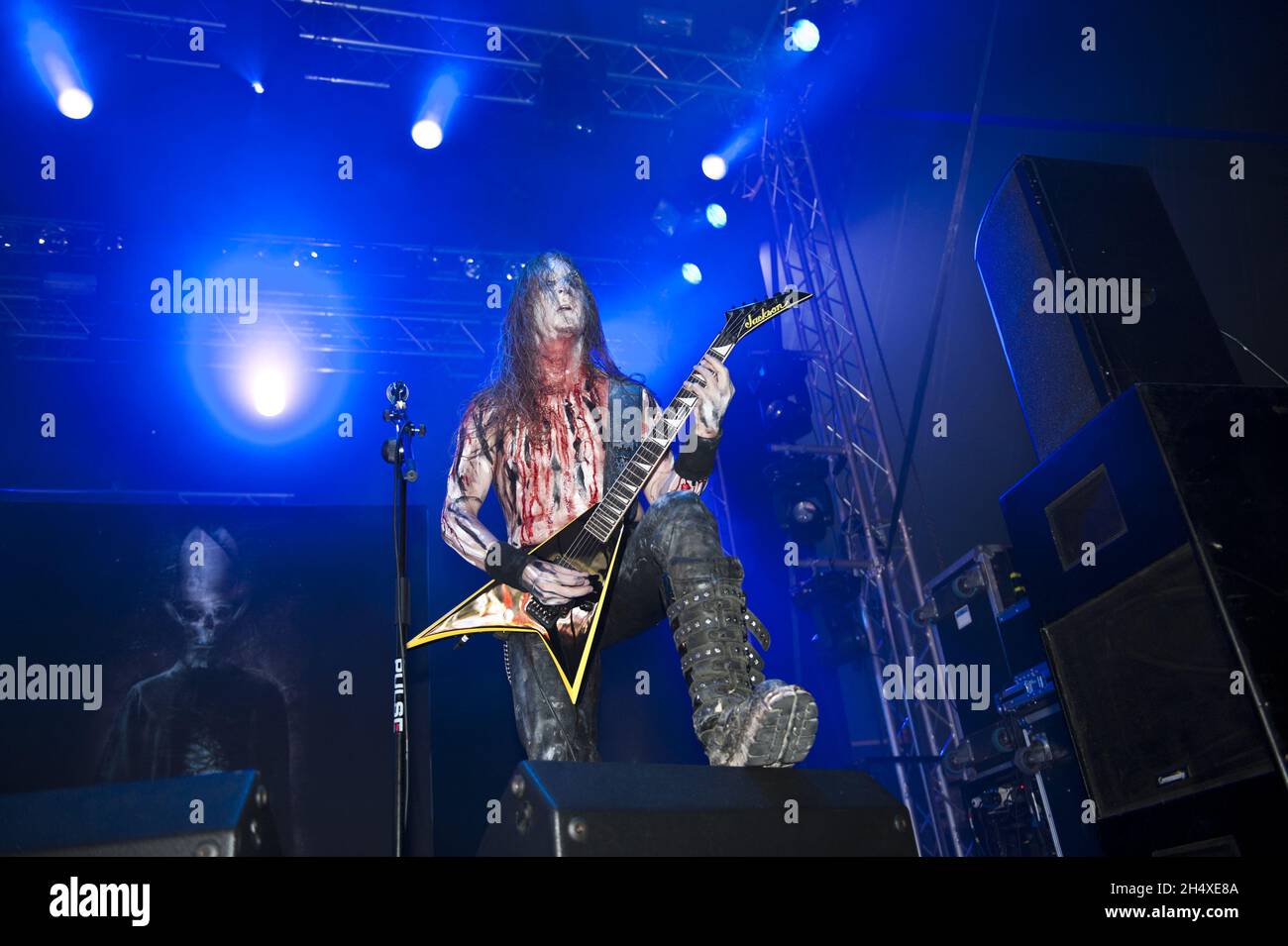 Serpent of Belphegor tritt am 3. Tag beim Bloodstock Open Air Festival 2013 in der Catton Hall am 11. August 2013 auf. Stockfoto