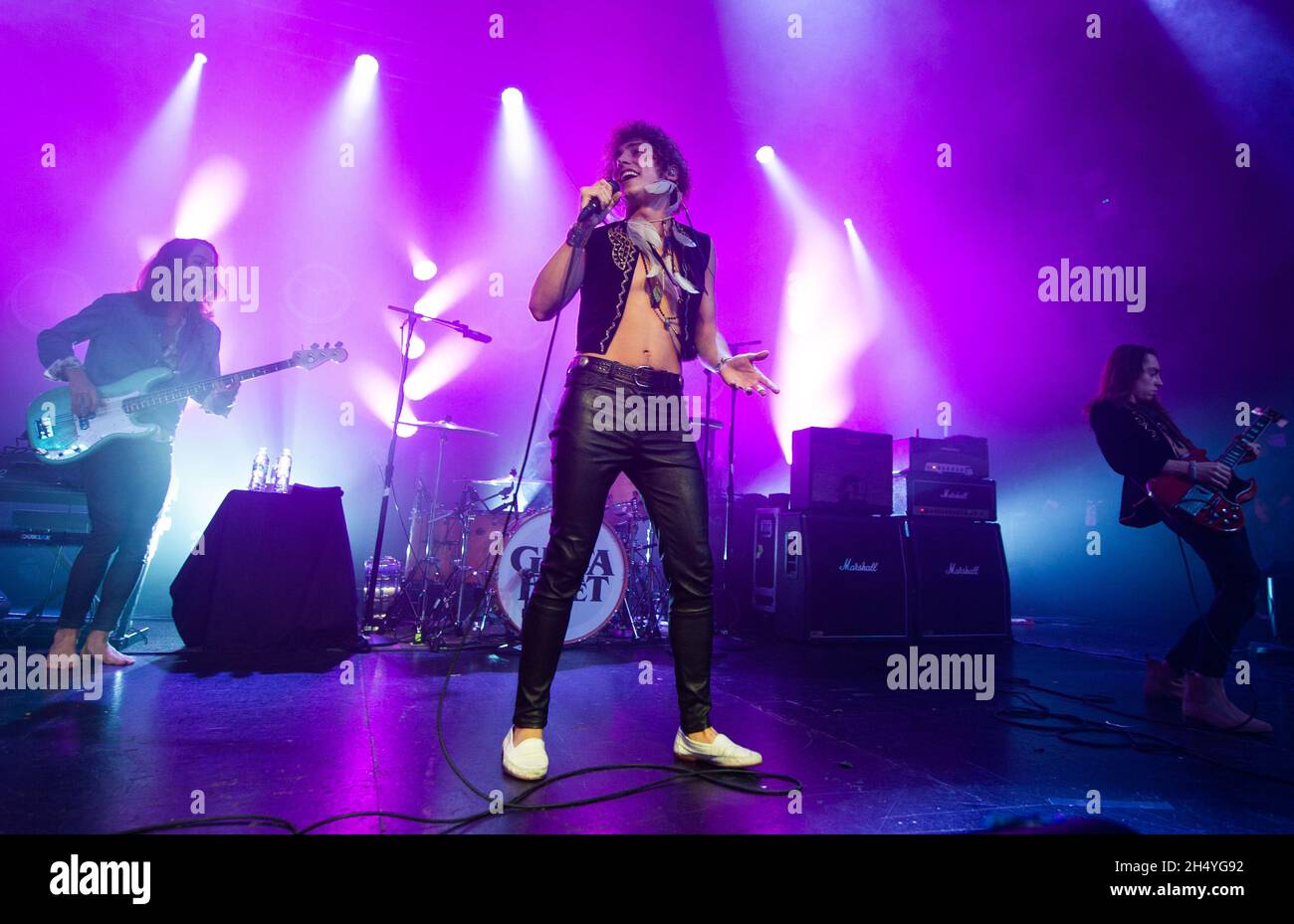 Josh Kiszka, Jake Kiszka, Sam Kiszka und Danny Wagner von Greta Van Fleet treten am 14. November 2018 in der O2 Academy in Birmingham, England, auf. Bilddatum: Mittwoch, 14. November 2018. Foto: Katja Ogrin/ EMPICS Entertainment. Stockfoto