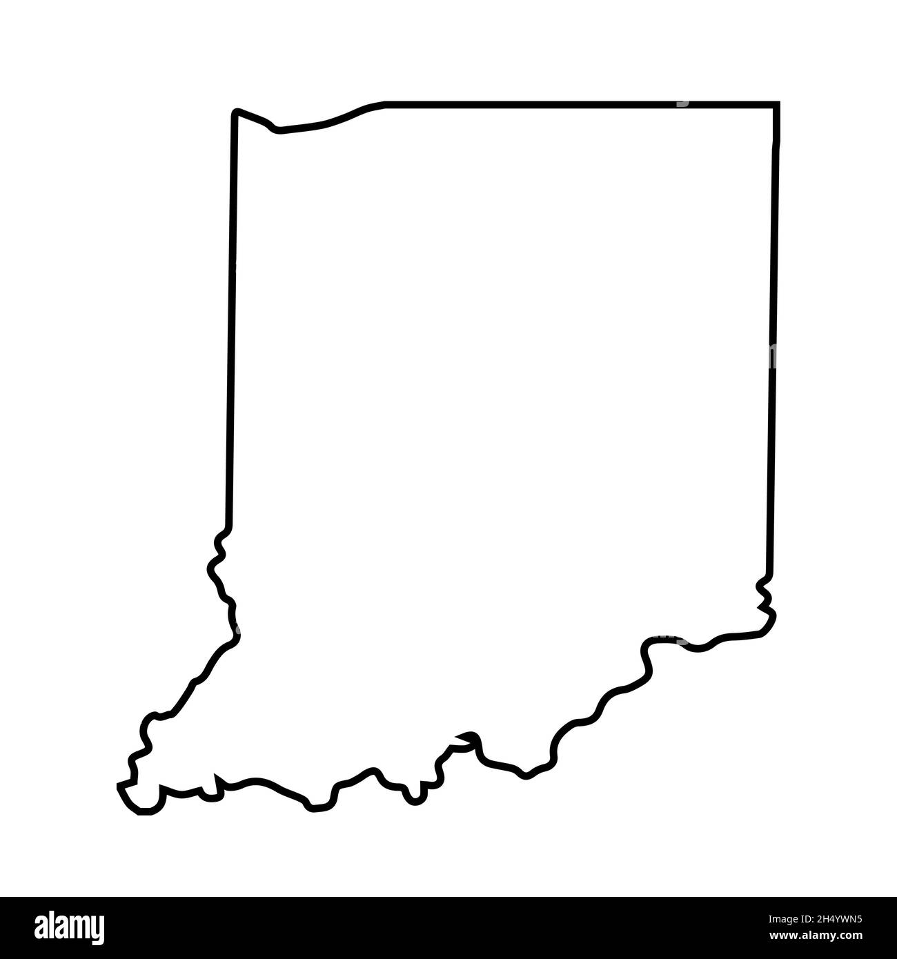 2D-Übersichtskarte des US-Bundesstaates Indiana auf weißem Hintergrund Stockfoto