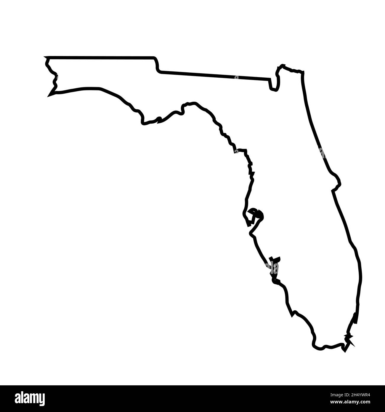 2D-Übersichtskarte des Bundesstaates Florida auf weißem Hintergrund Stockfoto