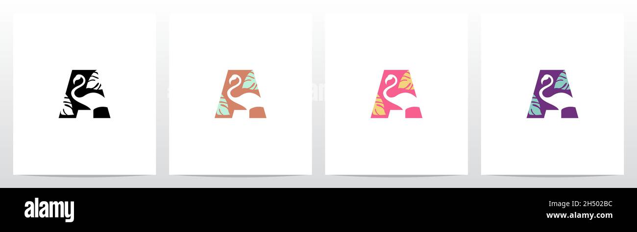 Flamingo auf Buchstabe Logo Design A Stock Vektor