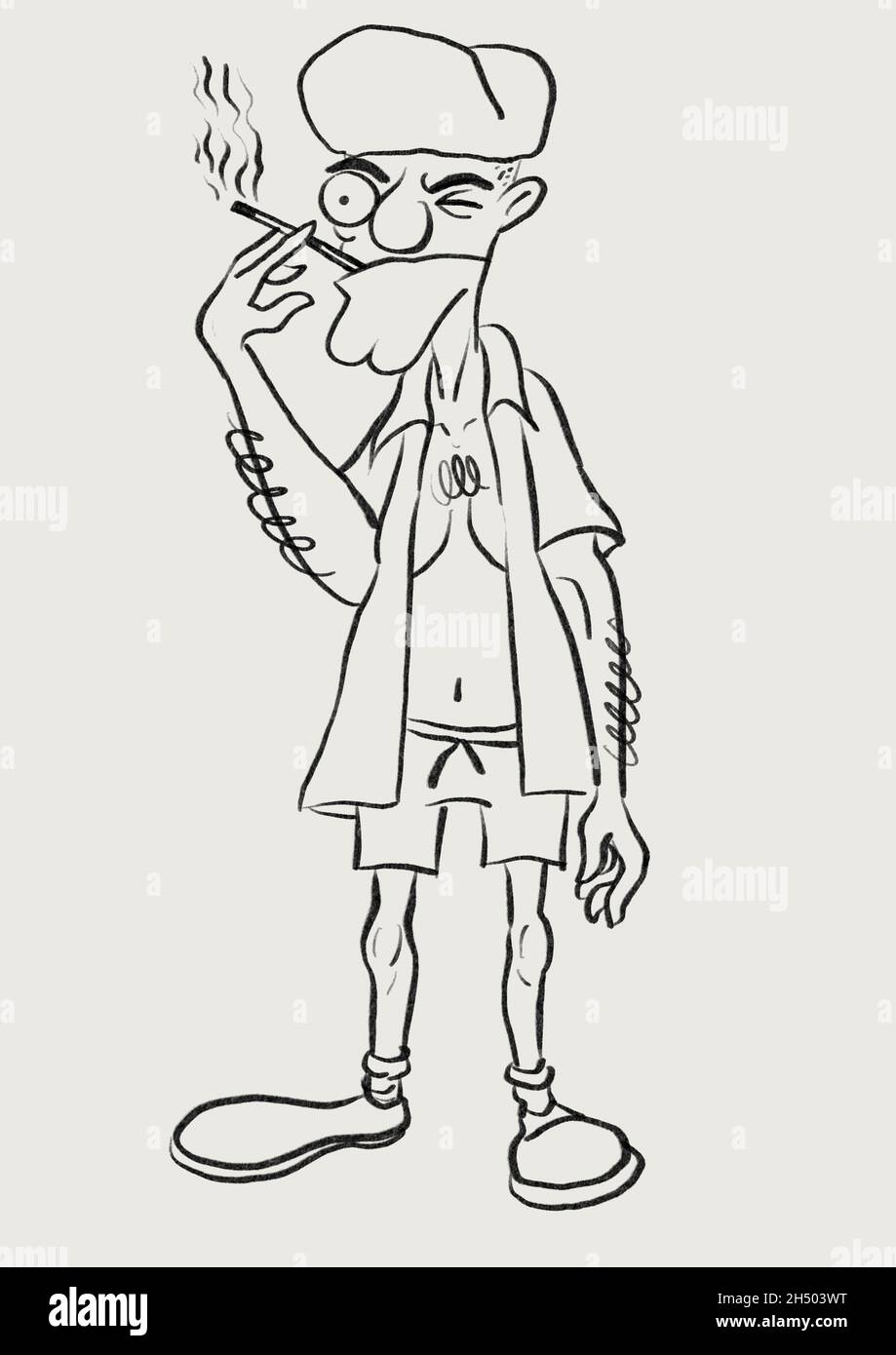 Verrückte Raucher Mann Cartoon Illustration Stockfoto