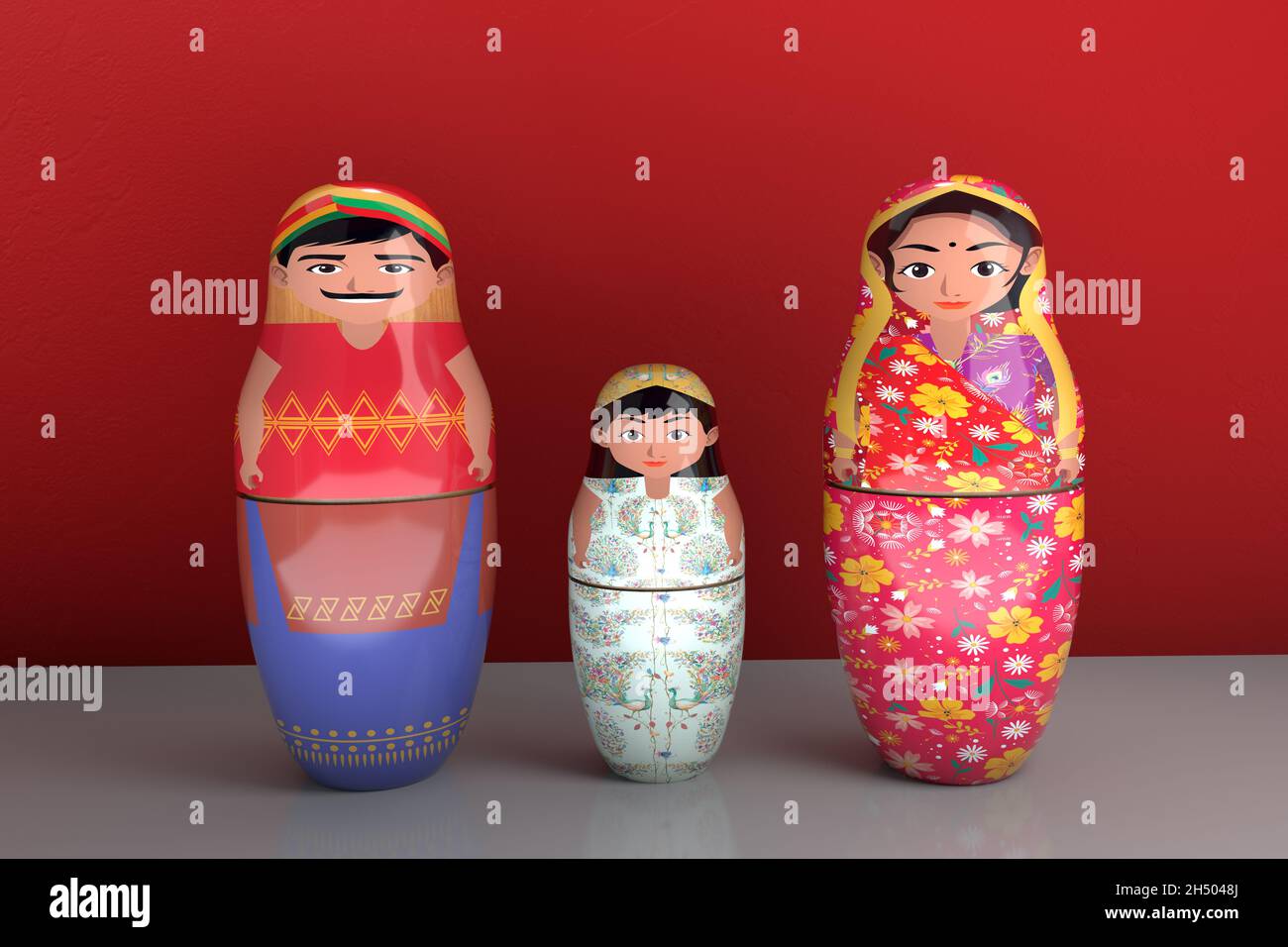 Indische Nested Puppen Familie - isoliert Stockfoto