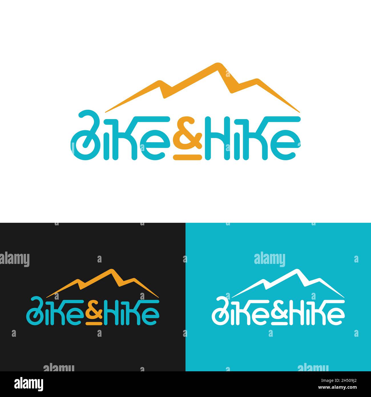 Bike and Hike Logo im Wortmarkenstil, was Radfahren und Wandern bedeutet. Geeignet für Adventure Bikes Outdoor Wandern Klettern Reisen Sport Gear Club Stock Vektor