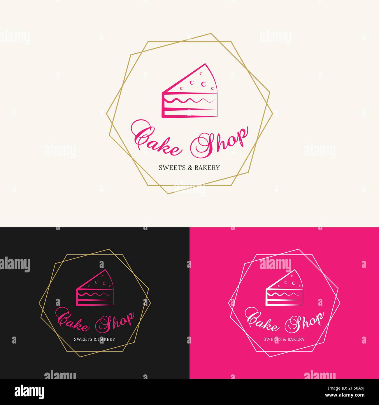 Beauty Cake Shop Abzeichen Stempel Logo Design Vorlage. Geeignet für Cake Bake Shop Bäckerei Restaurant Cafe Business Brand Company Logo Design. Stock Vektor