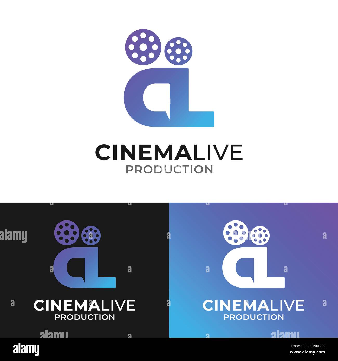 Letter Initial CL LC mit Kamerarolle für Cinema Live Logo Design-Vorlage. Geeignet für Video Film Cinema Studio Production Creator Company etc. Stock Vektor