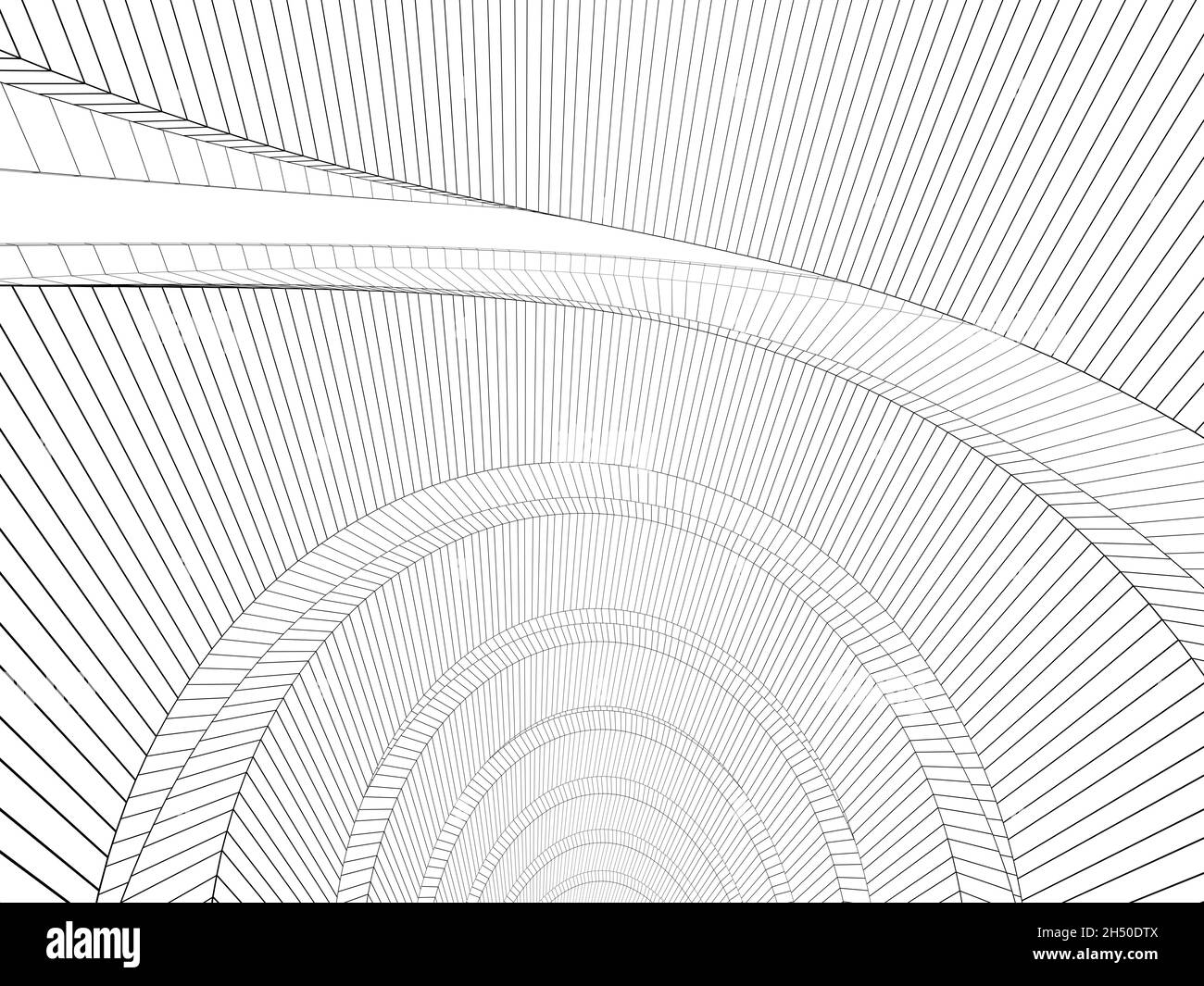Umriss Drahtgestell Spiralinnenmodell, Weitwinkelansicht isoliert auf weißem Hintergrund, 3d-Darstellung Stockfoto