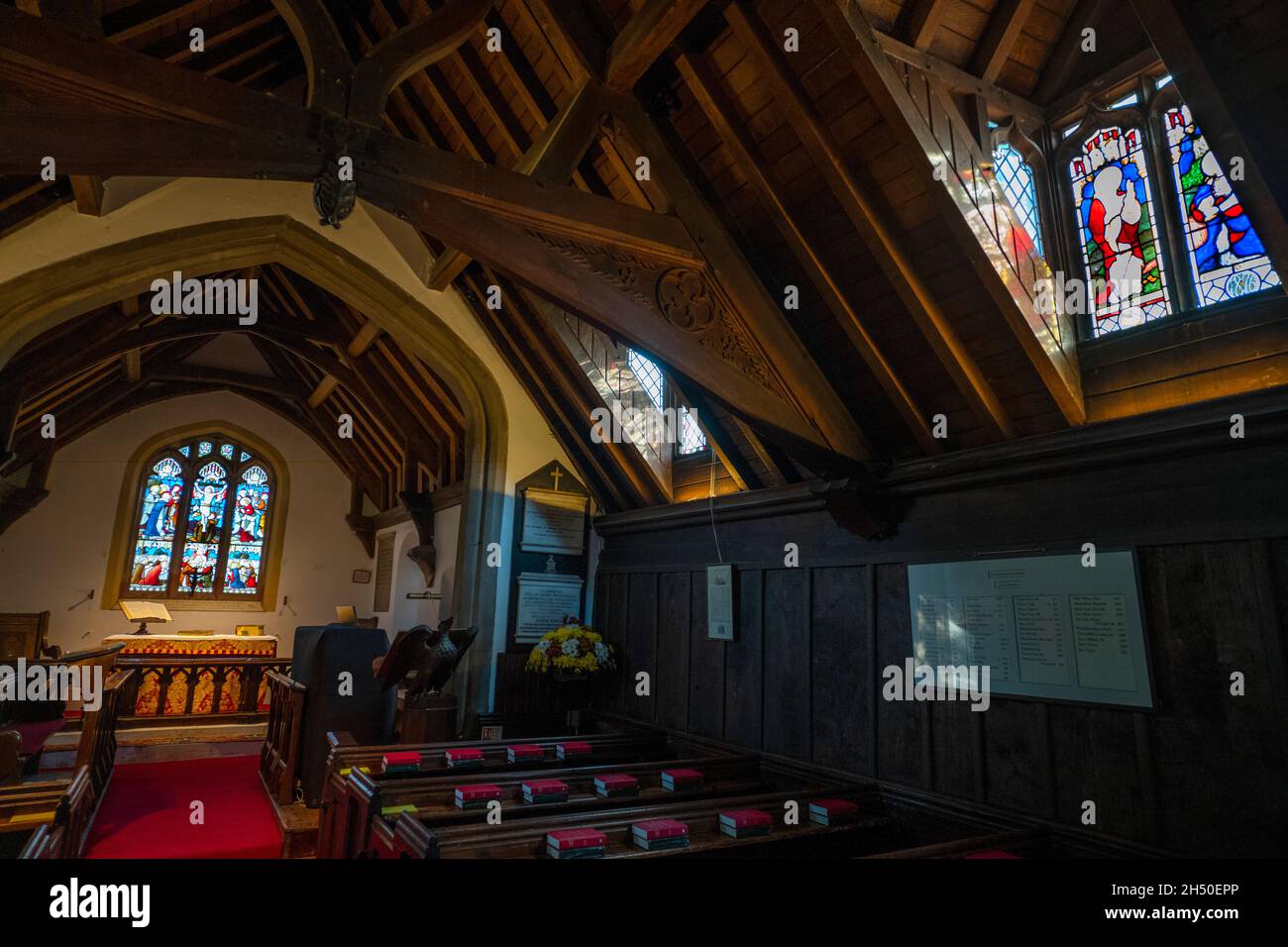 Innenraum der Greensted Church, im kleinen Dorf Greensted, in der Nähe von Chipping Ongar in Essex, England, Foto Brian Harris 5 Nov 2021. Stockfoto