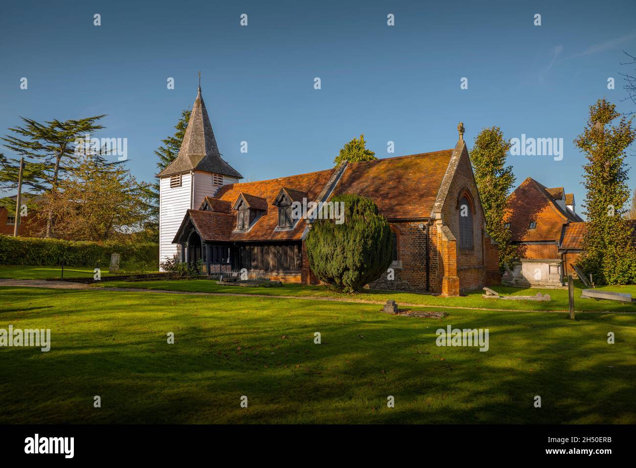 Außenansicht der Greensted Church, im kleinen Dorf Greensted, in der Nähe von Chipping Ongar in Essex, England, Foto Brian Harris 5 Nov 2021. Stockfoto