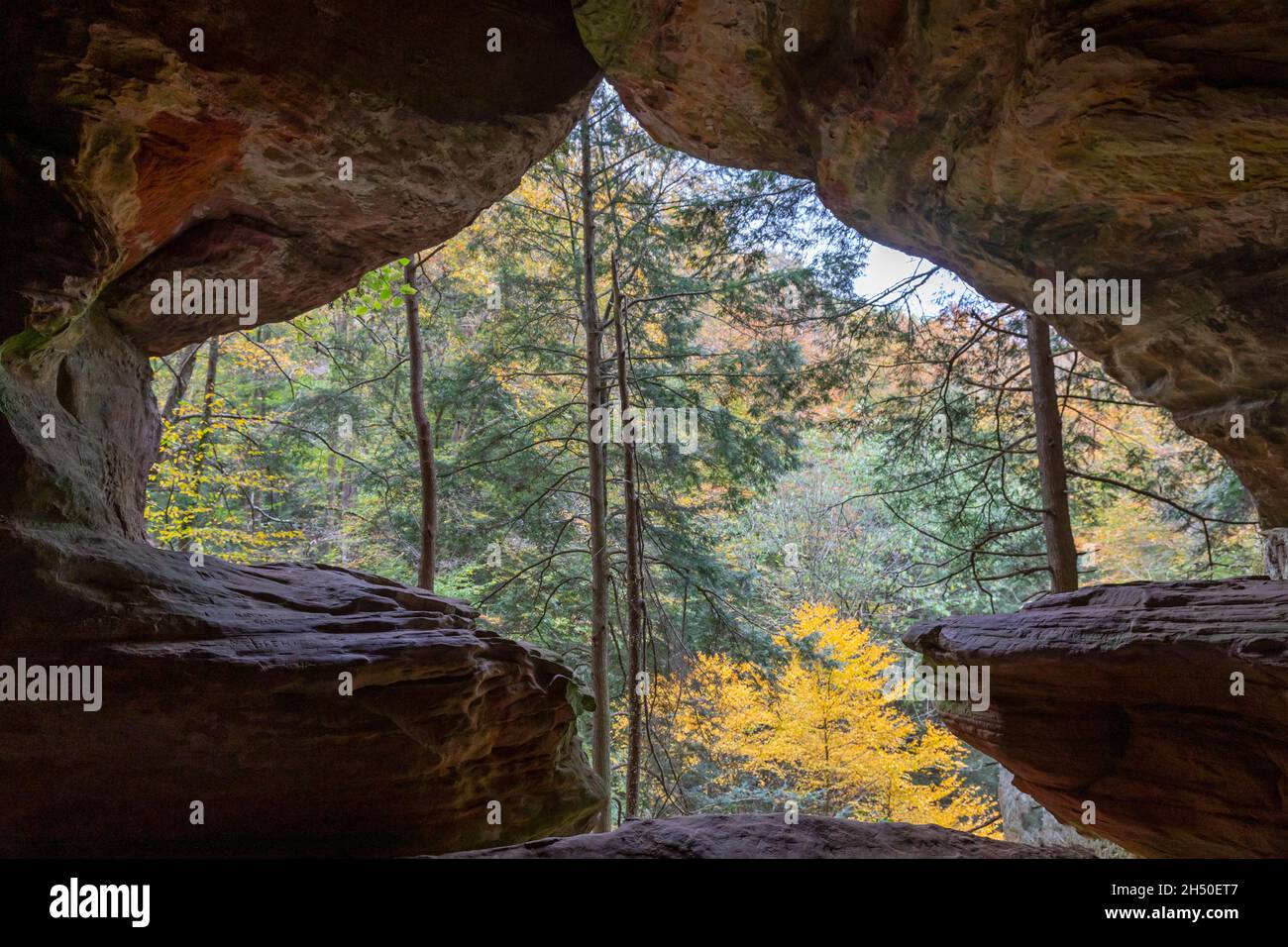 Logan, Ohio - Rock House, eine Höhle im Hocking Hills State Park, die ein Zuhause für Indianer und später vielleicht sogar für Banditen war. Die Höhle wurde eine gebildet Stockfoto