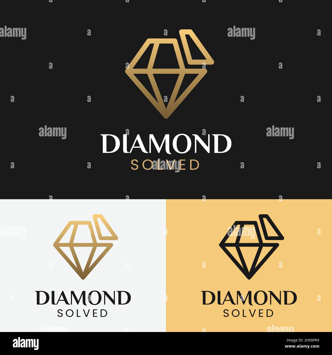 Diamond Solved in Line Style Logo Design Template. Geeignet für Schmuck Schmuck Mode Boutique Bekleidung Shop Store Business Brand Company Logo. Stock Vektor