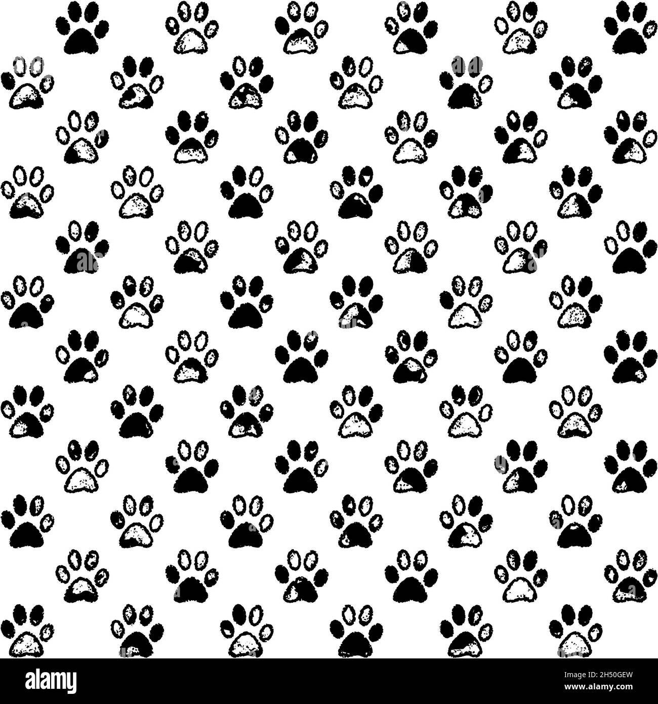 Paw druckt in Schwarz und Weiß, ein nahtloses Hintergrundmuster Stockfoto
