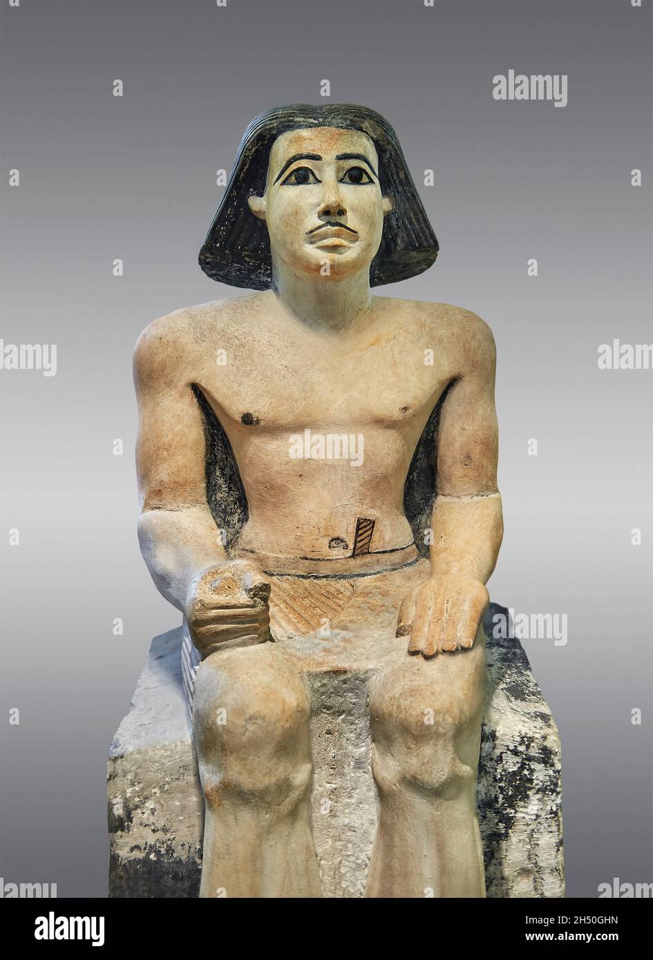 Alte ägyptische Statue Skulptur von Keki, 2350-2200 v. Chr., 6. Dynastie, Kalkstein. Louvre Museum Inv. A 41 oder N 42. Mann (Lendenschurz mit abgerundeter Kante, Fla Stockfoto