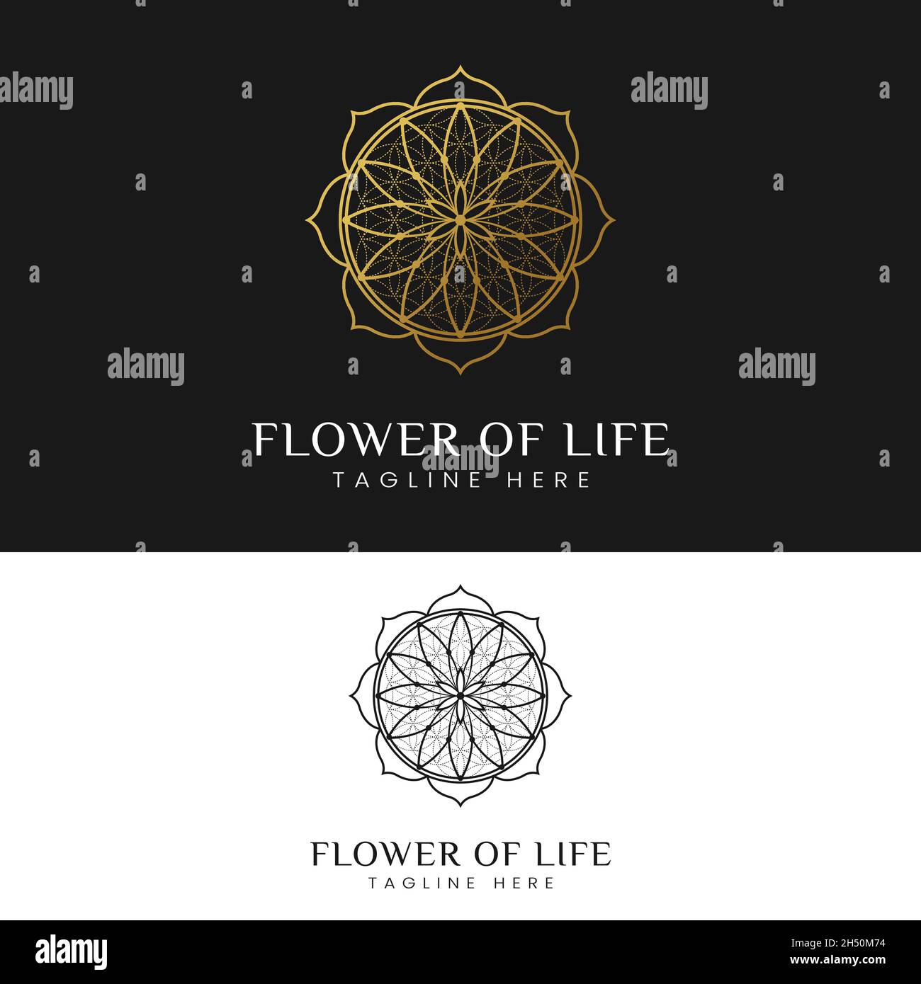 Luxuriöse elegante Heilige Geometrie Blume des Lebens Logo Design-Vorlage. Geeignet für Healthcare Medicine Yoga Studios oder Spritual Awakening in Simple Line Stock Vektor