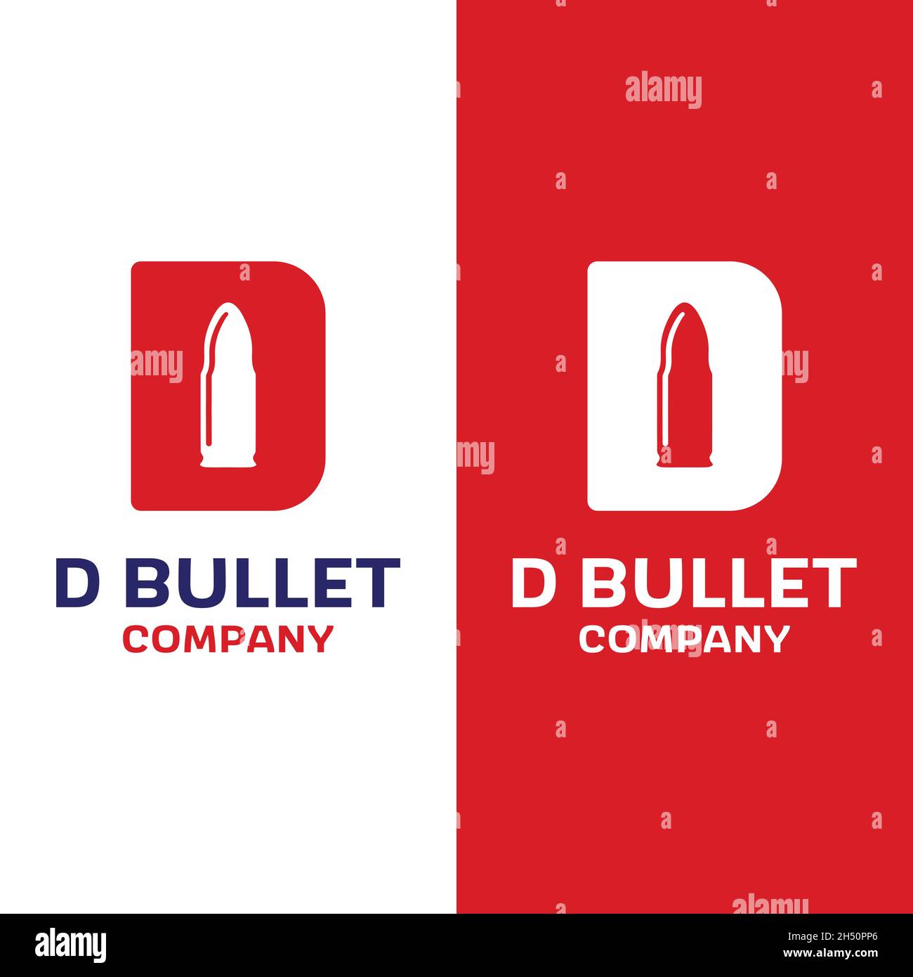 Brief Initial D mit Bullet Projektil Patrone Ammo for Gun Shop Armory Army Military Soldier Brand Business Company in Simple Flat Retro Logo. Stock Vektor