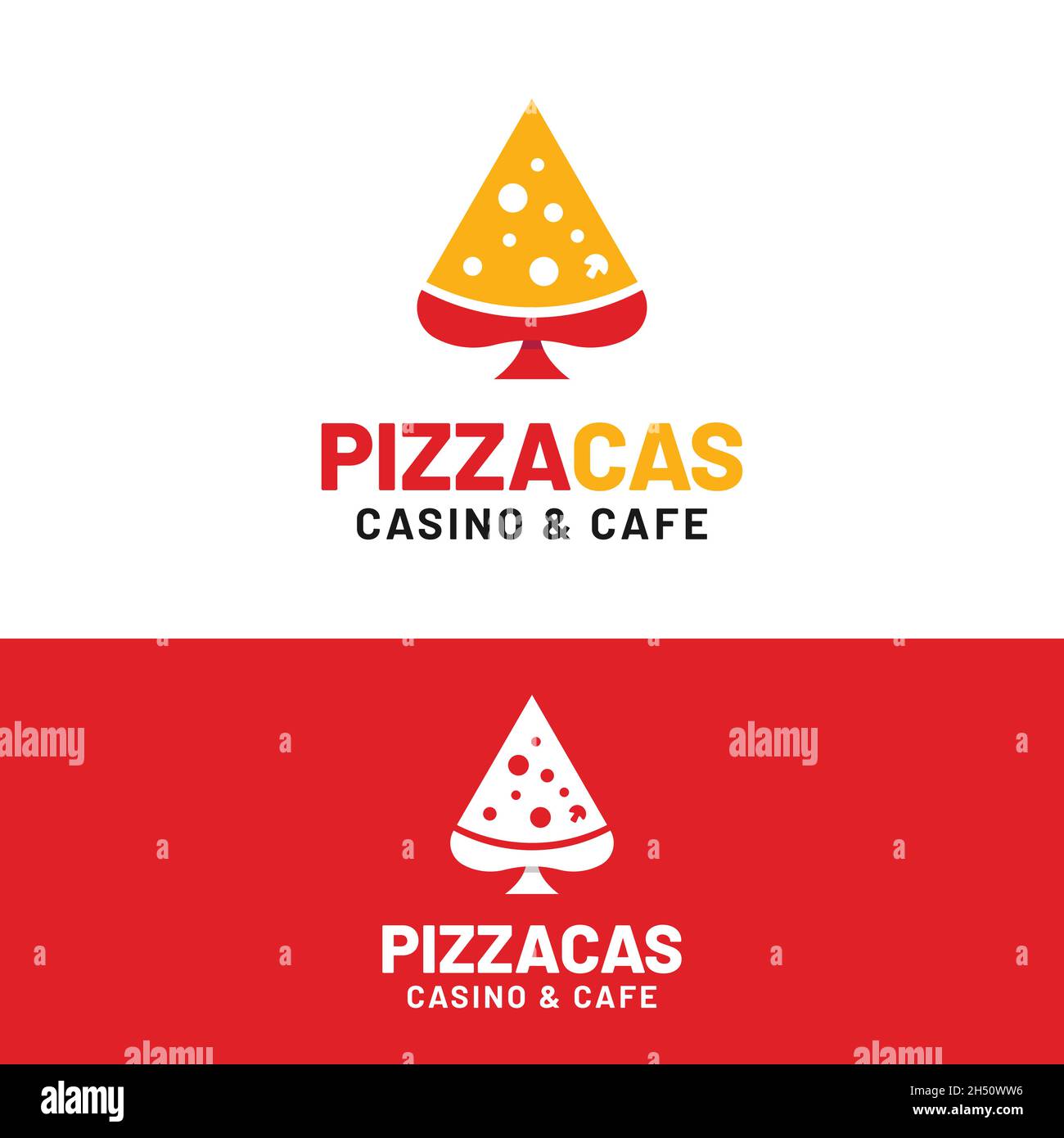 Pizza Casino Poker Ace Logo Design-Vorlage. Geeignet für Pizza Italienisches Restaurant Pizzeria Cafe Bistro oder Poker Casino Gambling Club Logo Design. Stock Vektor
