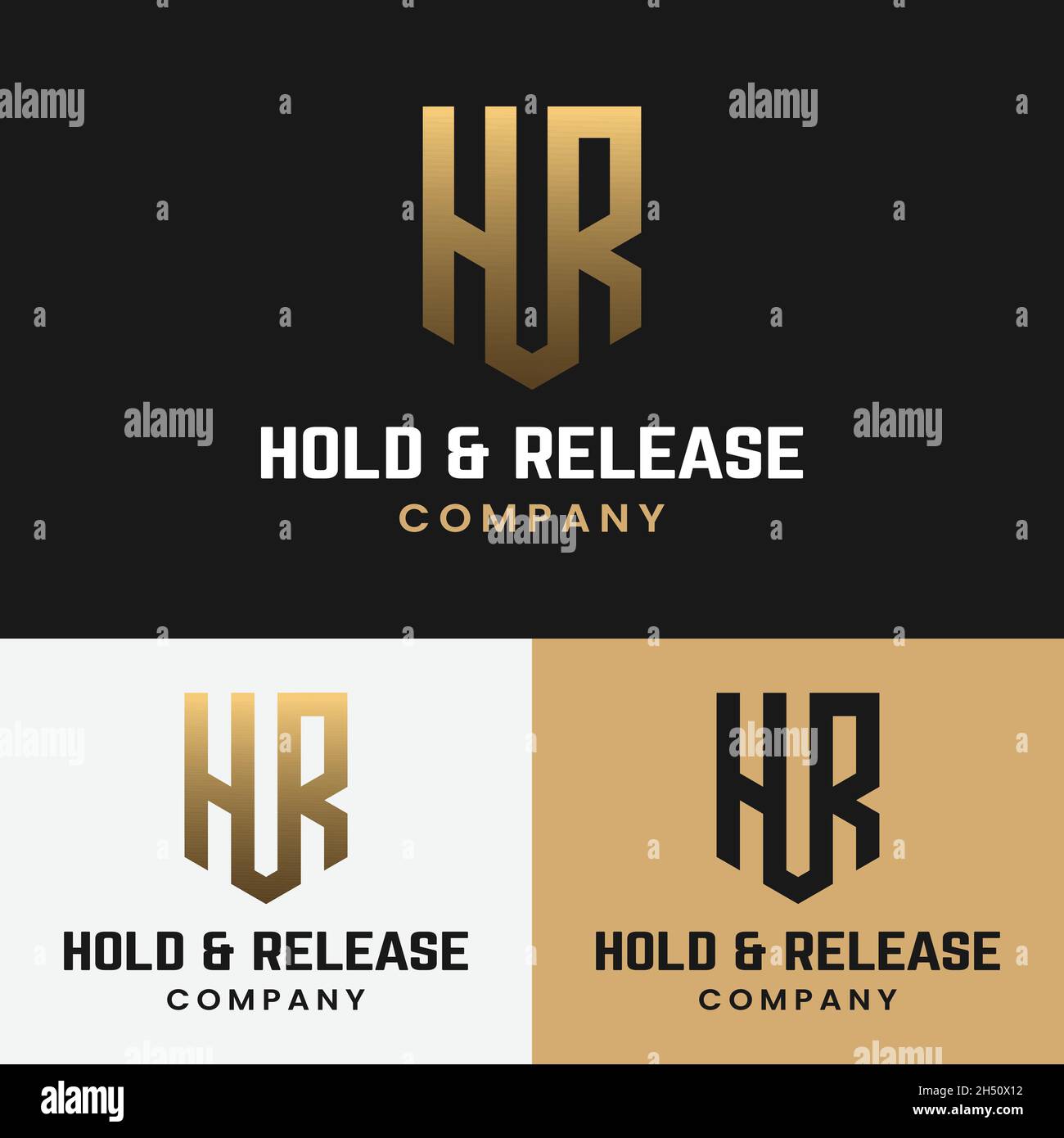 Monogram Letter Initial H R HR RH for Hold Release Logo Design Template. Geeignet für General Business Company Corporate Brand Simple Unique Hipster. Stock Vektor