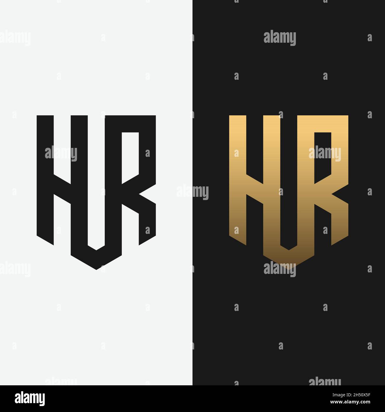 Monogram Letter Initial H R HR RH Shield Logo Design-Vorlage. Geeignet für General Shop Apparel Sport Fashion Marketing Business Brand Company etc. Stock Vektor