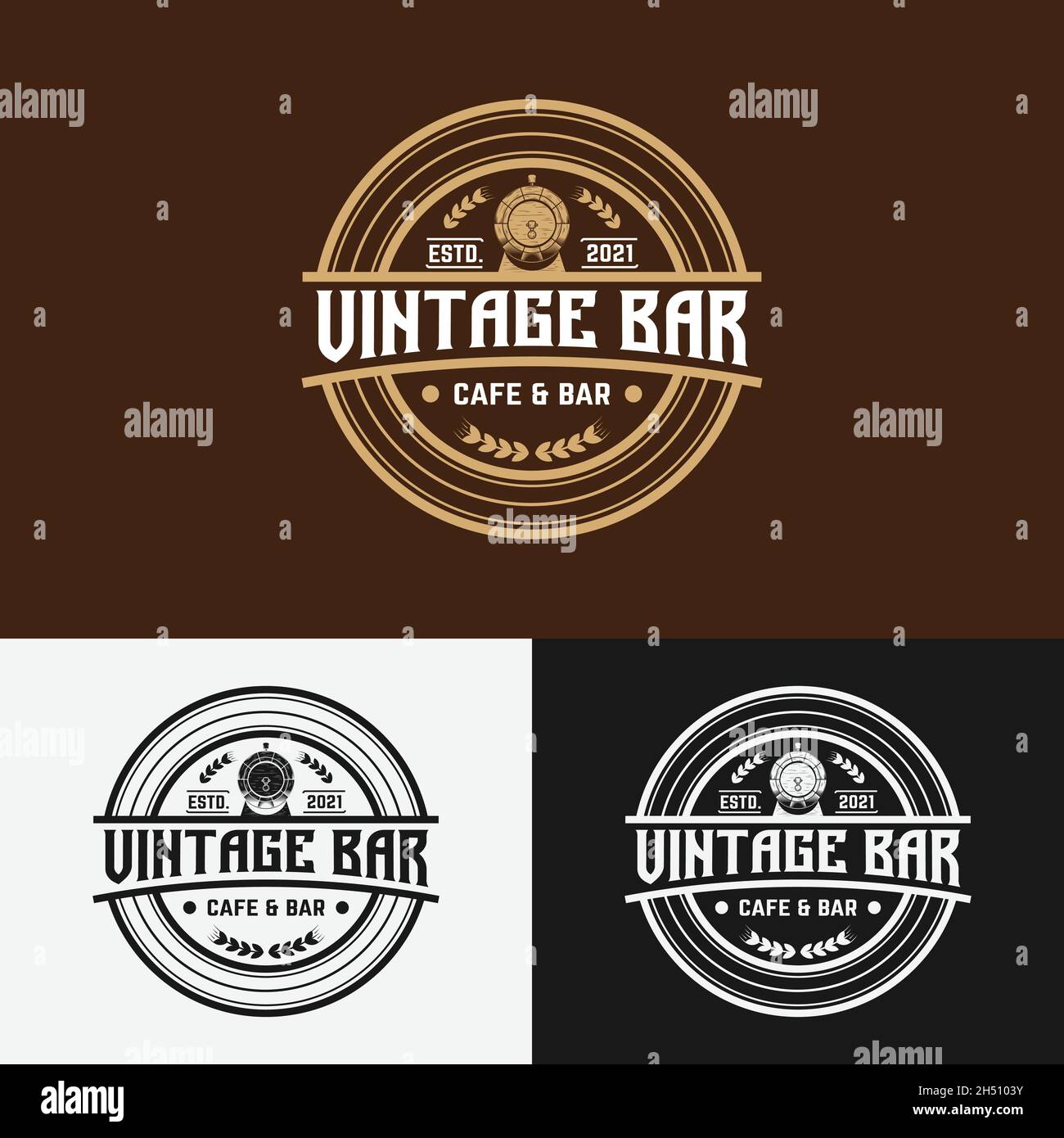 Design-Vorlage Für Logo-Emblem Der Vintage Bar Cafe Mit Stempeletikett. Geeignet für Bier Whiskey Alchohol Rum Bar Cafe Brewery Pub Restaurant etc. Stock Vektor