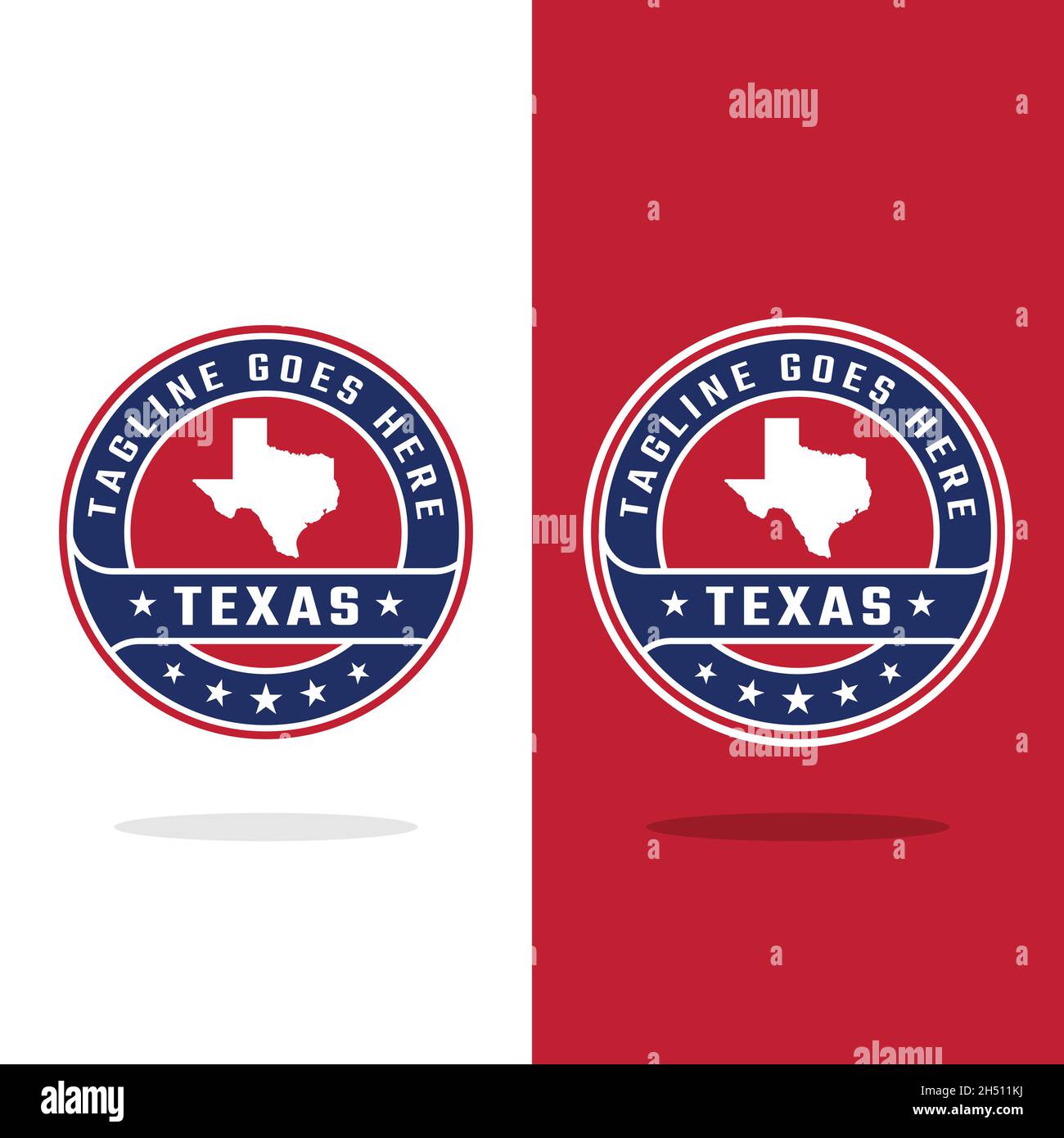 Texas Karte in Blau Rot Kreis Emblem Abzeichen Label Stempel in Retro Hipster Vintage Style Logo Design Vorlage. Stock Vektor