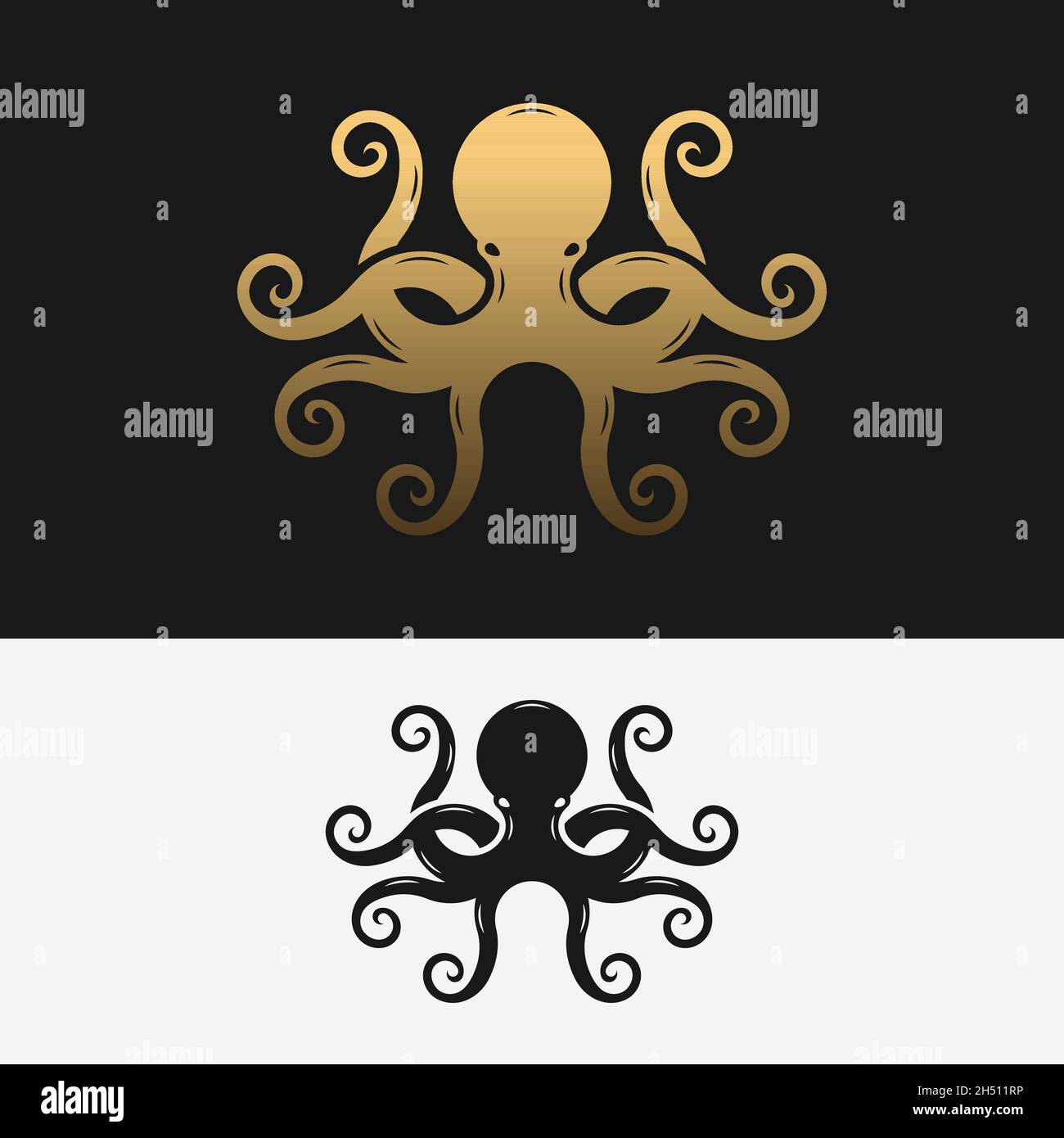 Black Octopus Silhouette Logo Design Template. Isolierter Octopus-Vektor auf weißem Hintergrund. Stock Vektor