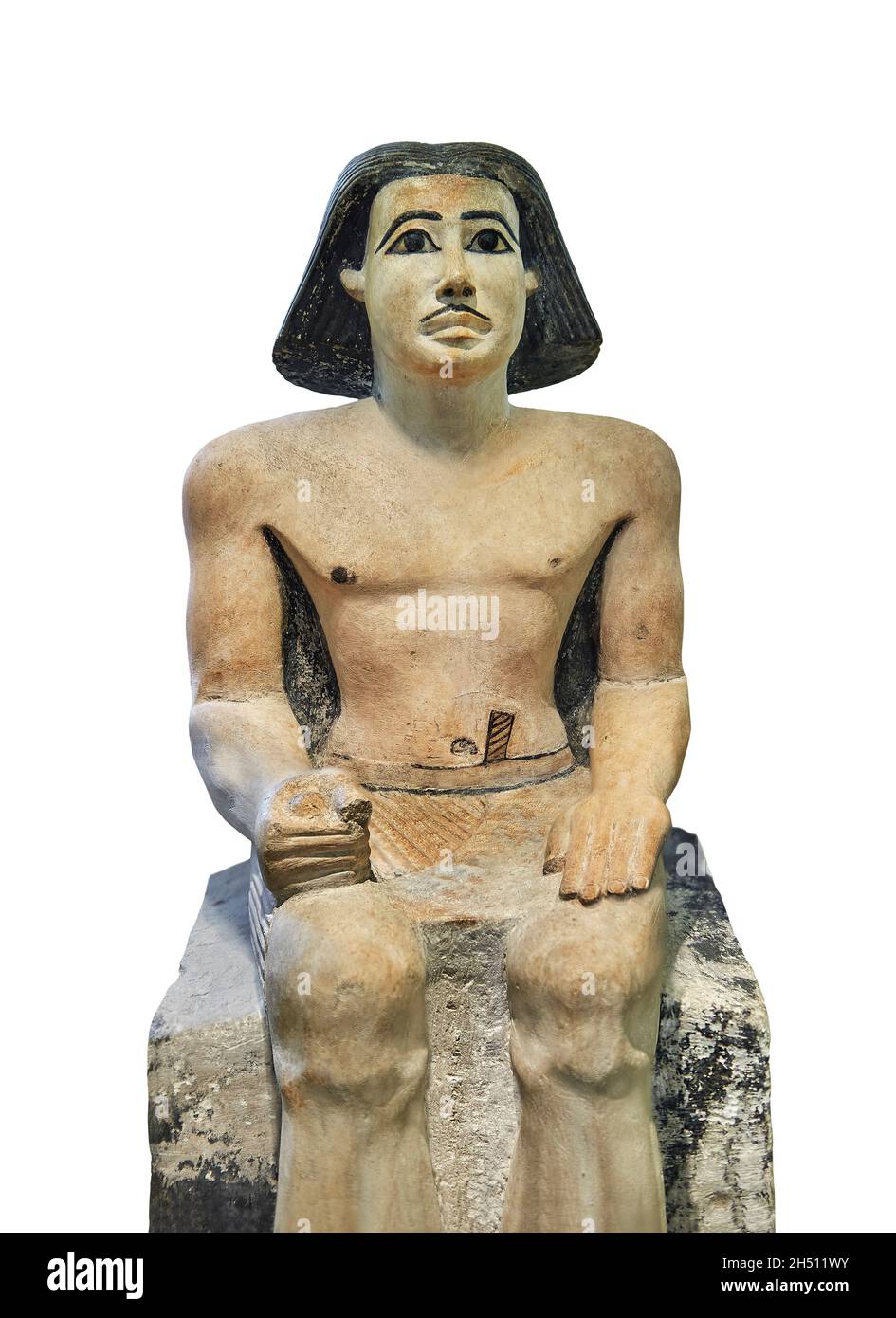 Alte ägyptische Statue Skulptur von Keki, 2350-2200 v. Chr., 6. Dynastie, Kalkstein. Louvre Museum Inv. A 41 oder N 42. Mann (Lendenschurz mit abgerundeter Kante, Fla Stockfoto
