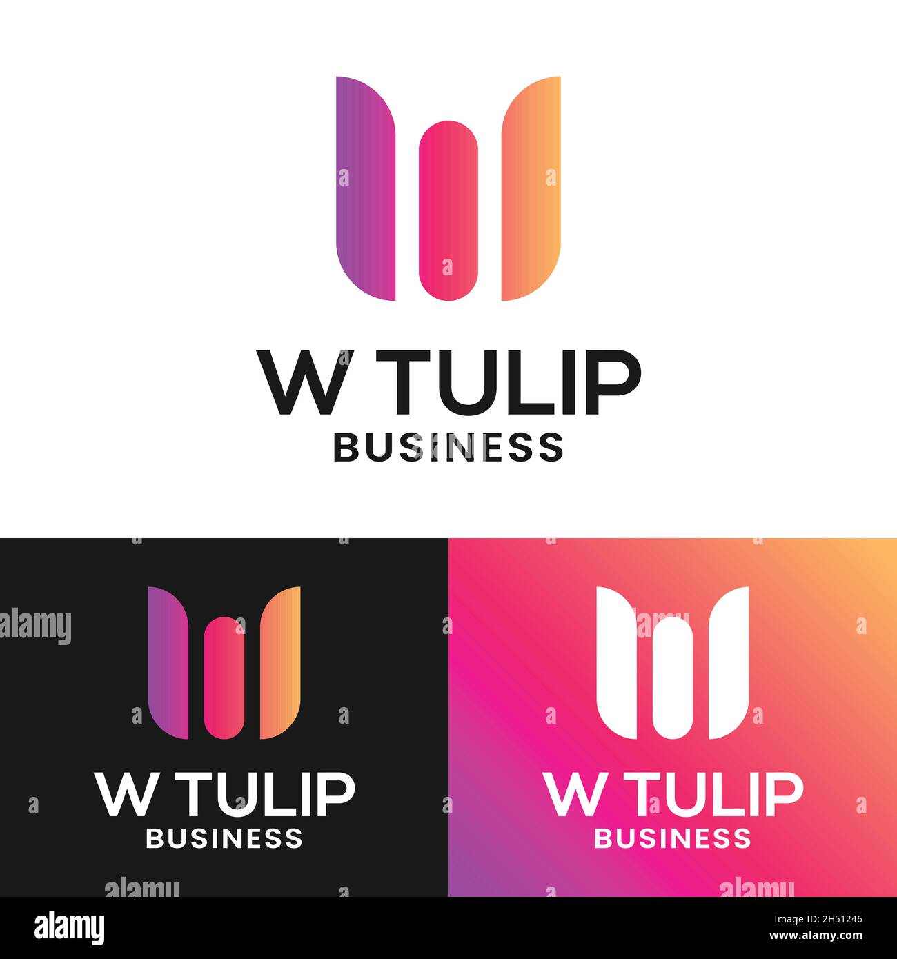 Einfacher Buchstabe Initial W Tulip Blume für Schönheit Mode Florist Technology Shop Marke Unternehmen in Simple Minimal Flat Style Logo Design. Stock Vektor