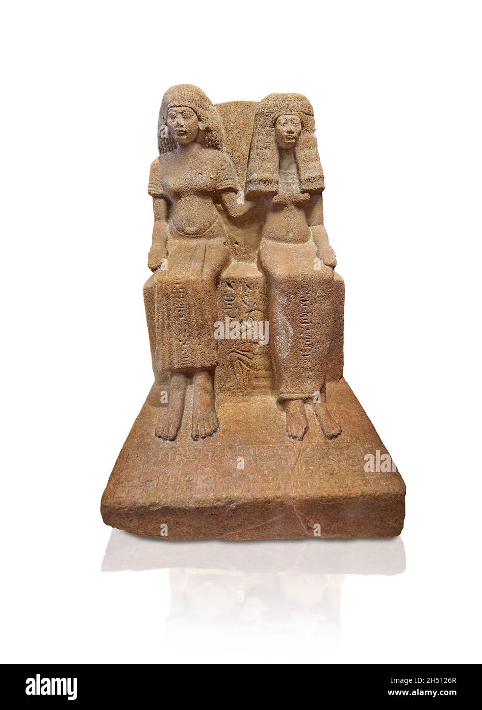 Ägyptische Statue Skulptur von Teurer Youyou und Frau Tiy, um 1350 v. Chr., 18. Dynsaty , Quarz. Louvre Museum Inv. A116. Zu ihren Füßen von Youyou an Stockfoto