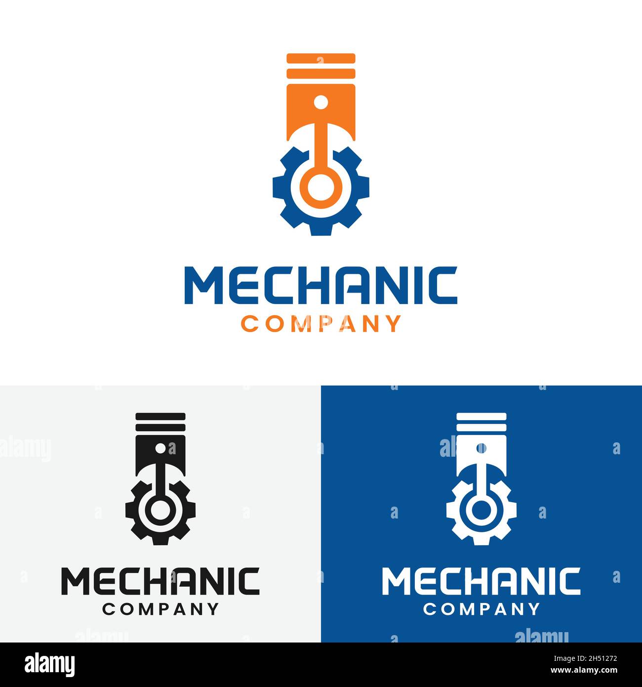 Getriebe und Kolben für Mechanic Logo Design-Vorlage. Geeignet für Kfz-Maschinen Wartung Engineering Transport Werkstatt Unternehmen etc. Stock Vektor