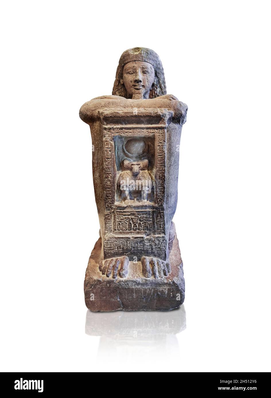 Ägyptische Statue Skulptur von Kha, Schreiber der Könige mit Tisch, 1279-1213, 19. Dynastie, Quarzit. Louvre Museum Inv A65.in der Kapelle am f Stockfoto