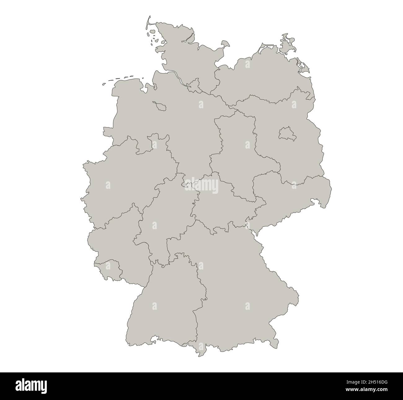 Deutschland-Karte, einzelne Regionen, leer Stockfoto