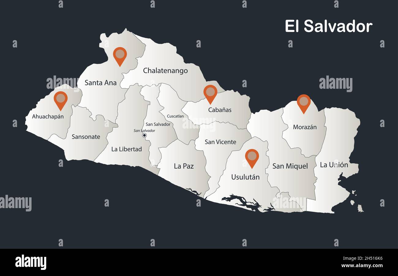 El Salvador Karte, Infografiken flaches Design Farben schneeweiß, mit Namen der einzelnen Regionen Vektor Stock Vektor