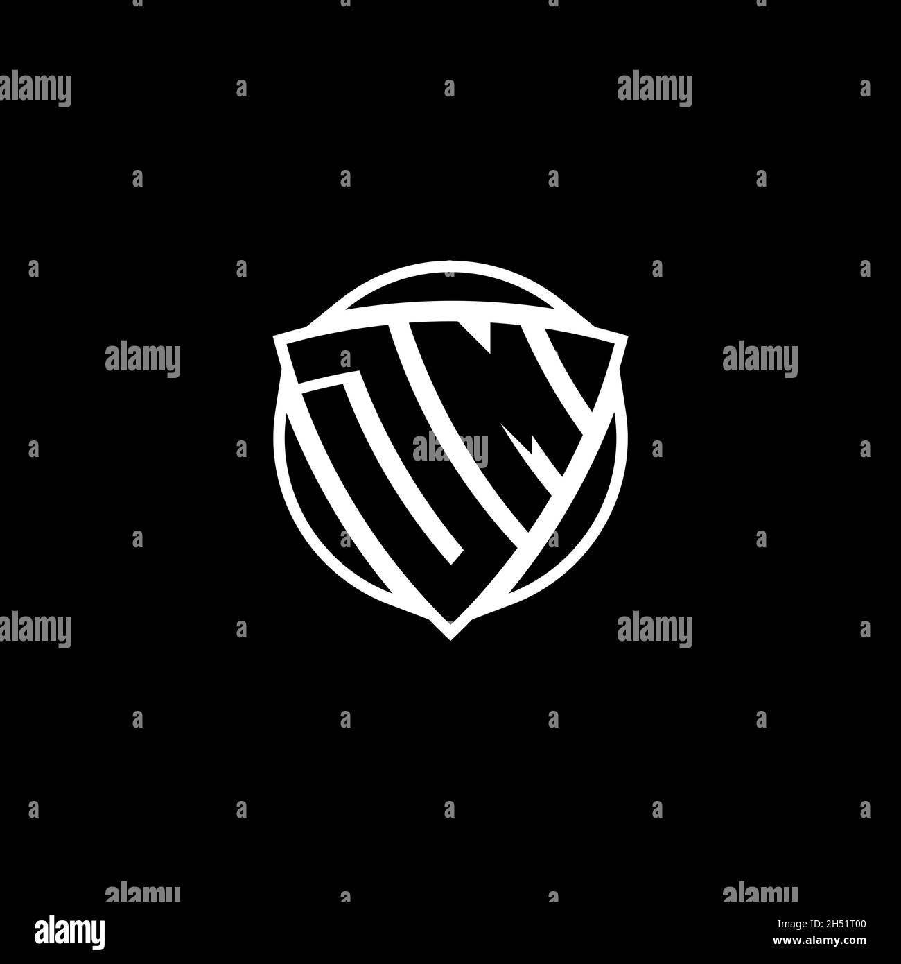 DM Monogram Logo Brief mit Dreieck Schild Form Design isoliert auf weißem Hintergrund. Radioaktives Logo, Dreieck radioaktiv und Schildform Stock Vektor