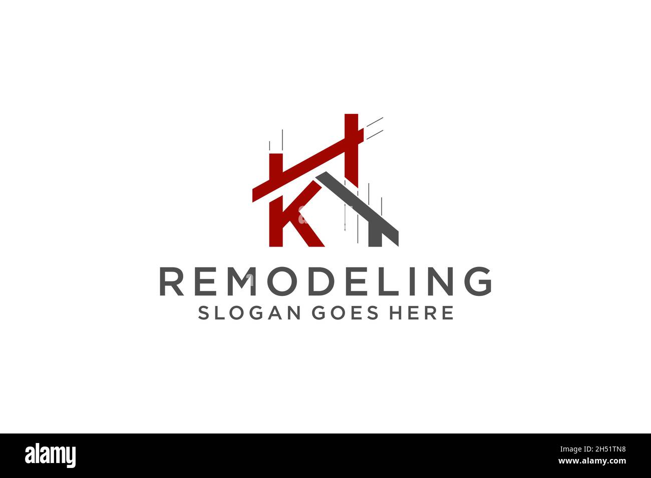 Buchstabe K für Immobilien-Renovierungslogo. Konstruktionsarchitektur Building Logo Design-Vorlage. Stock Vektor