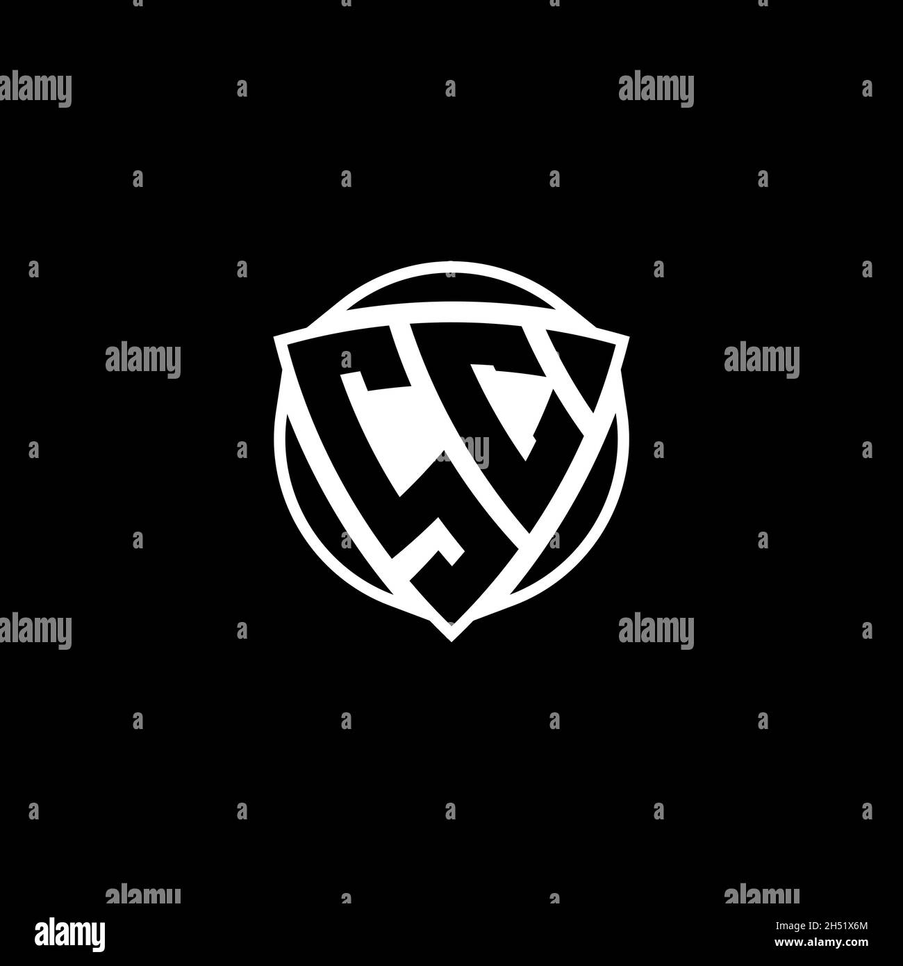 SC Monogram Logo Buchstabe mit Dreieck Schild Form Design isoliert auf weißem Hintergrund. Radioaktives Logo, Dreieck radioaktiv und Schildform Stock Vektor